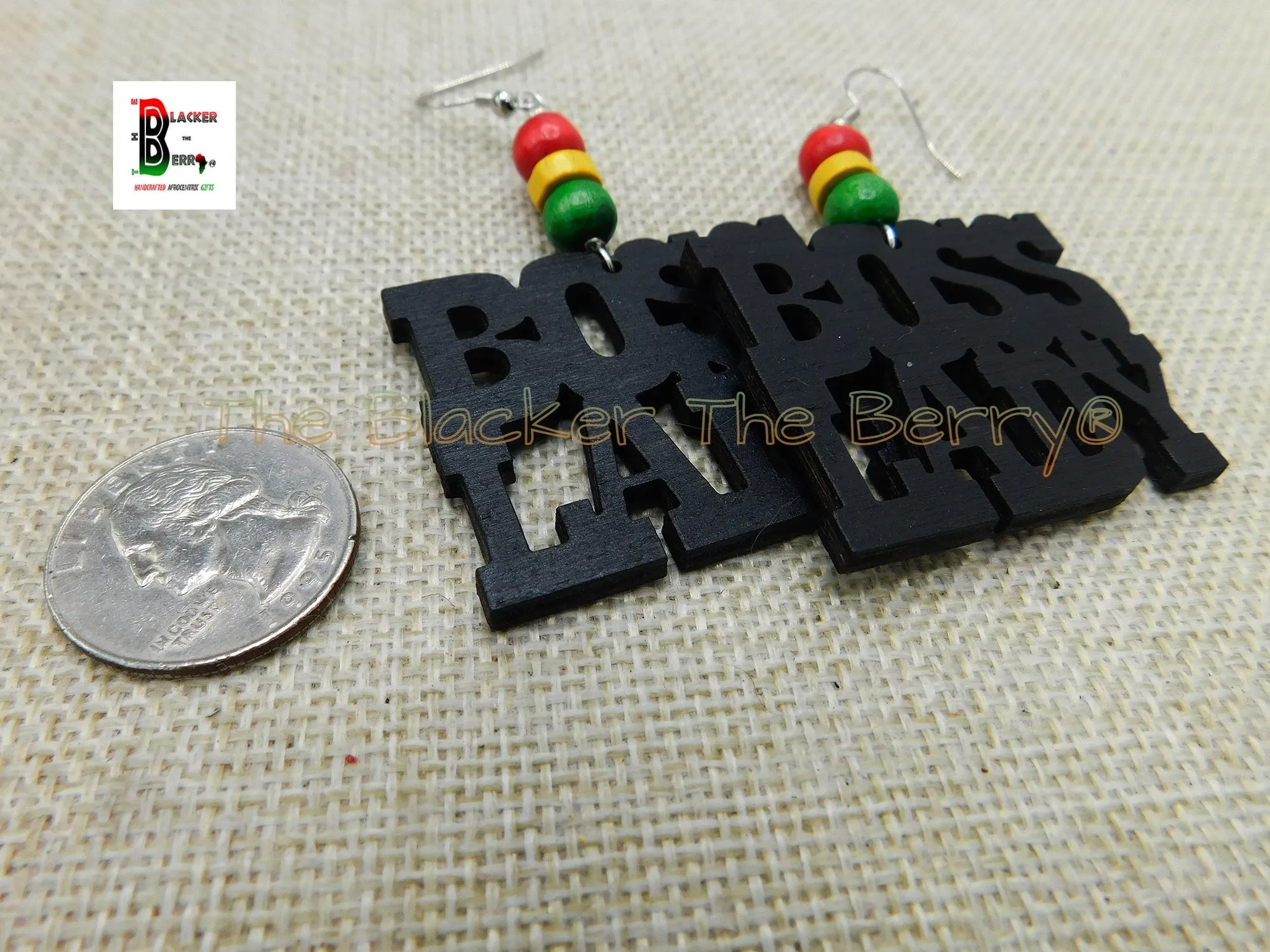 Boss Lady Earrings Black Wooden Rasta Jewelry Gift Ideas for Her Women Handmade