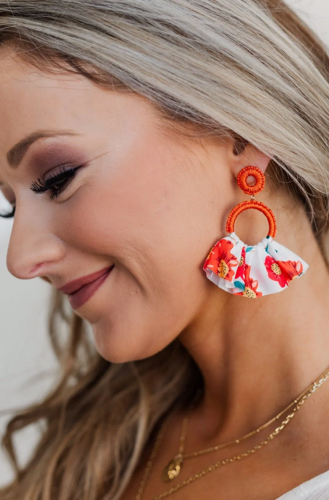 Bountiful Blossoms Ruffle Flare Earrings- Coral