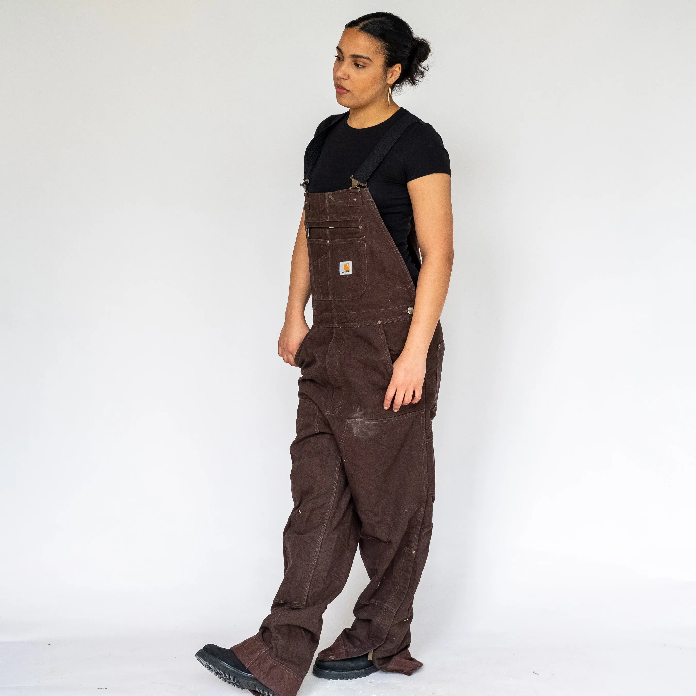 BROWN Y2KS CARHARTT DEADSTOCK DENIM BAGGY DUNGAREES (