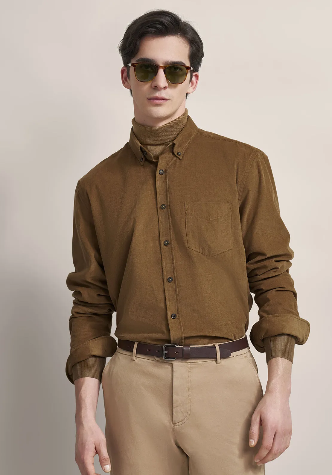 Bugatti Corduroy Plain Shirt, Brown