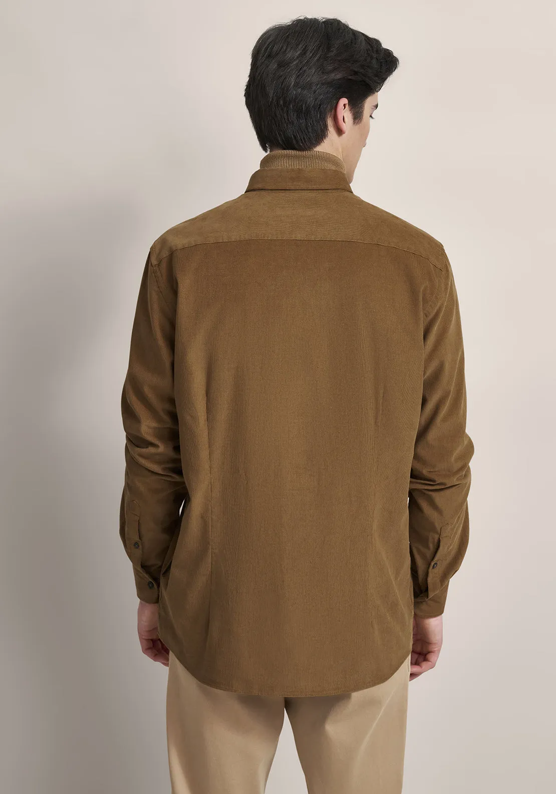 Bugatti Corduroy Plain Shirt, Brown