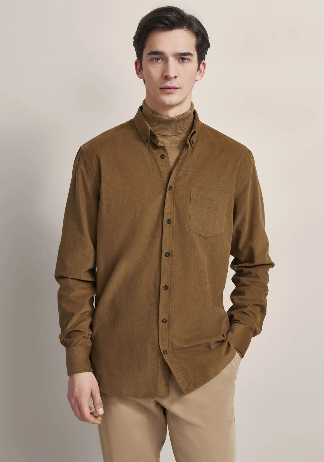 Bugatti Corduroy Plain Shirt, Brown