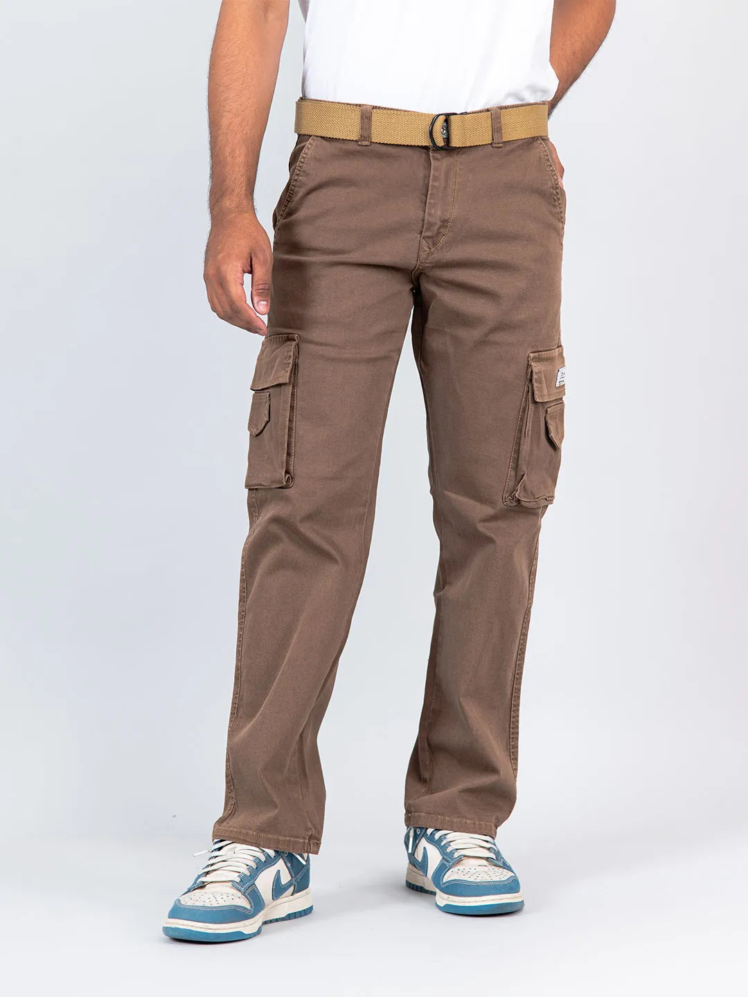 Camel Brown Flared Straight Fit Cargo Pants