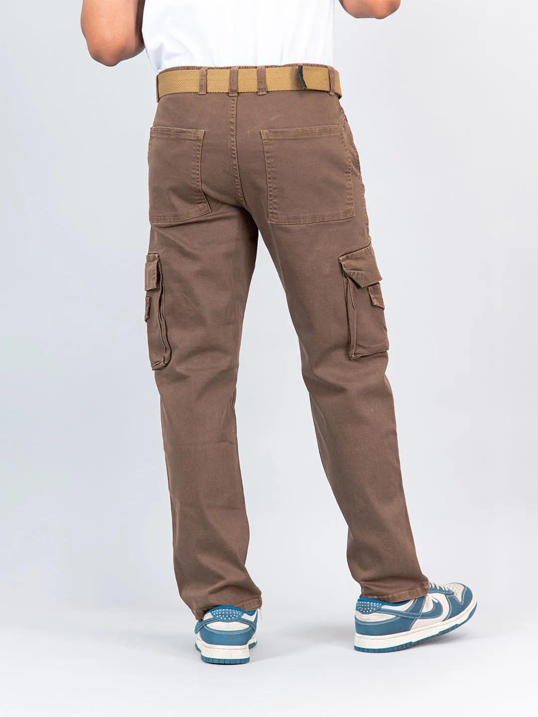 Camel Brown Flared Straight Fit Cargo Pants