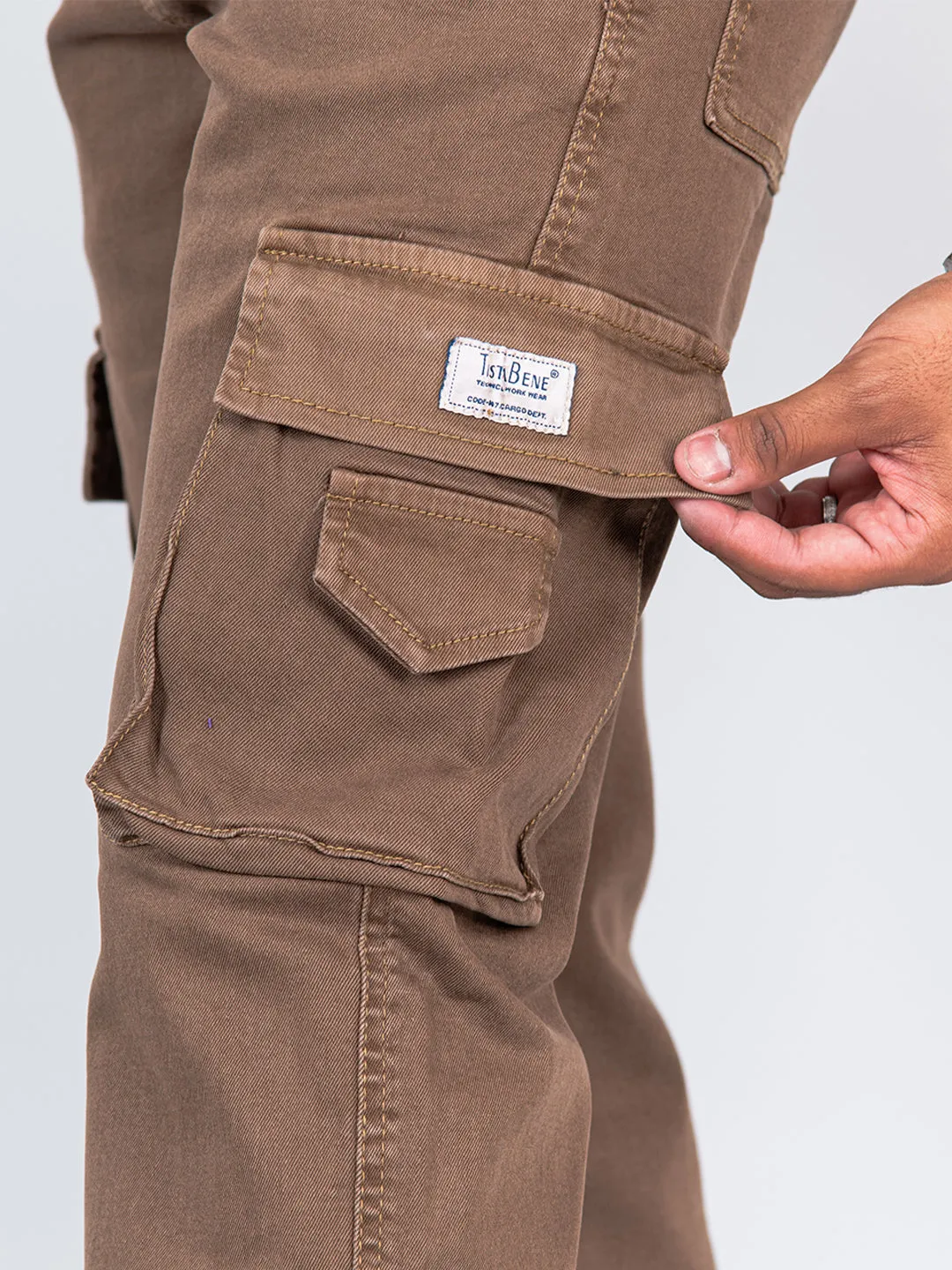 Camel Brown Flared Straight Fit Cargo Pants