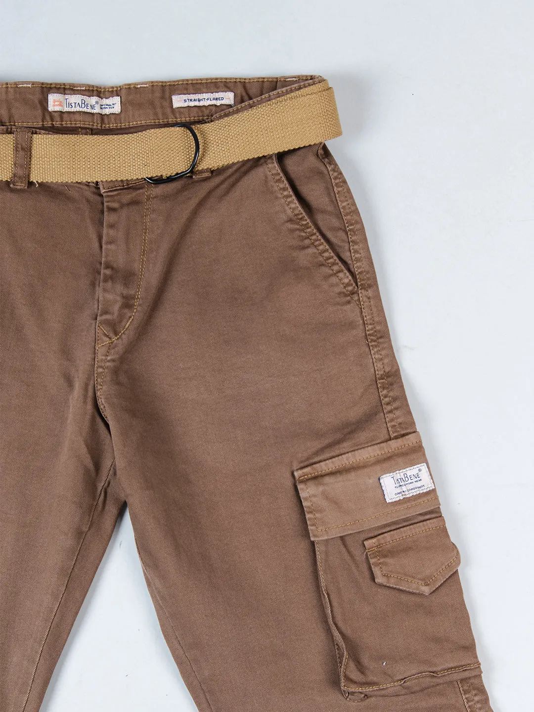 Camel Brown Flared Straight Fit Cargo Pants