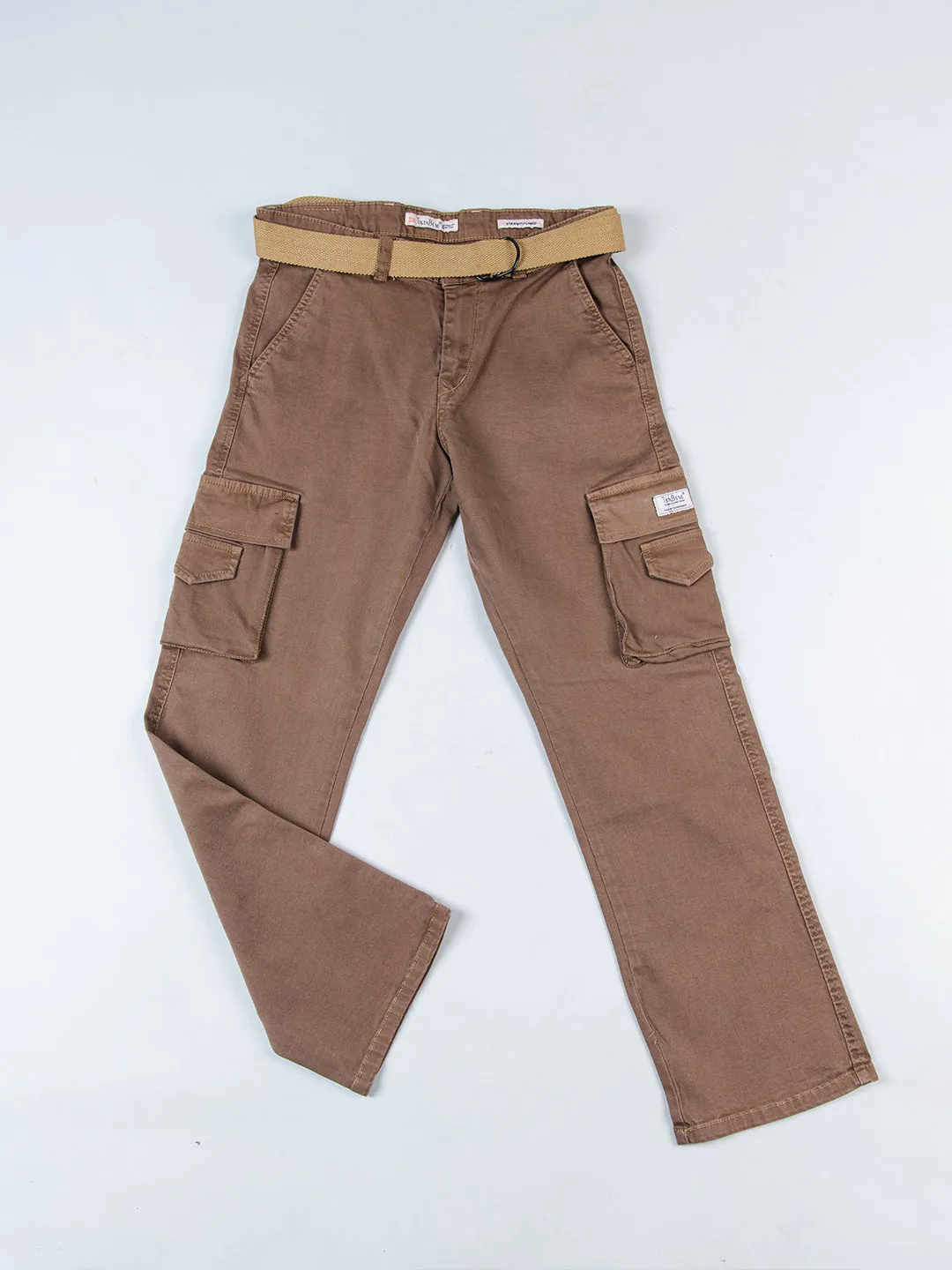 Camel Brown Flared Straight Fit Cargo Pants