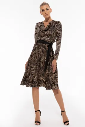 Caramel & Black print dress