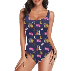 Cat Favorites Drawstring Side Women's One-Piece Swimsuit