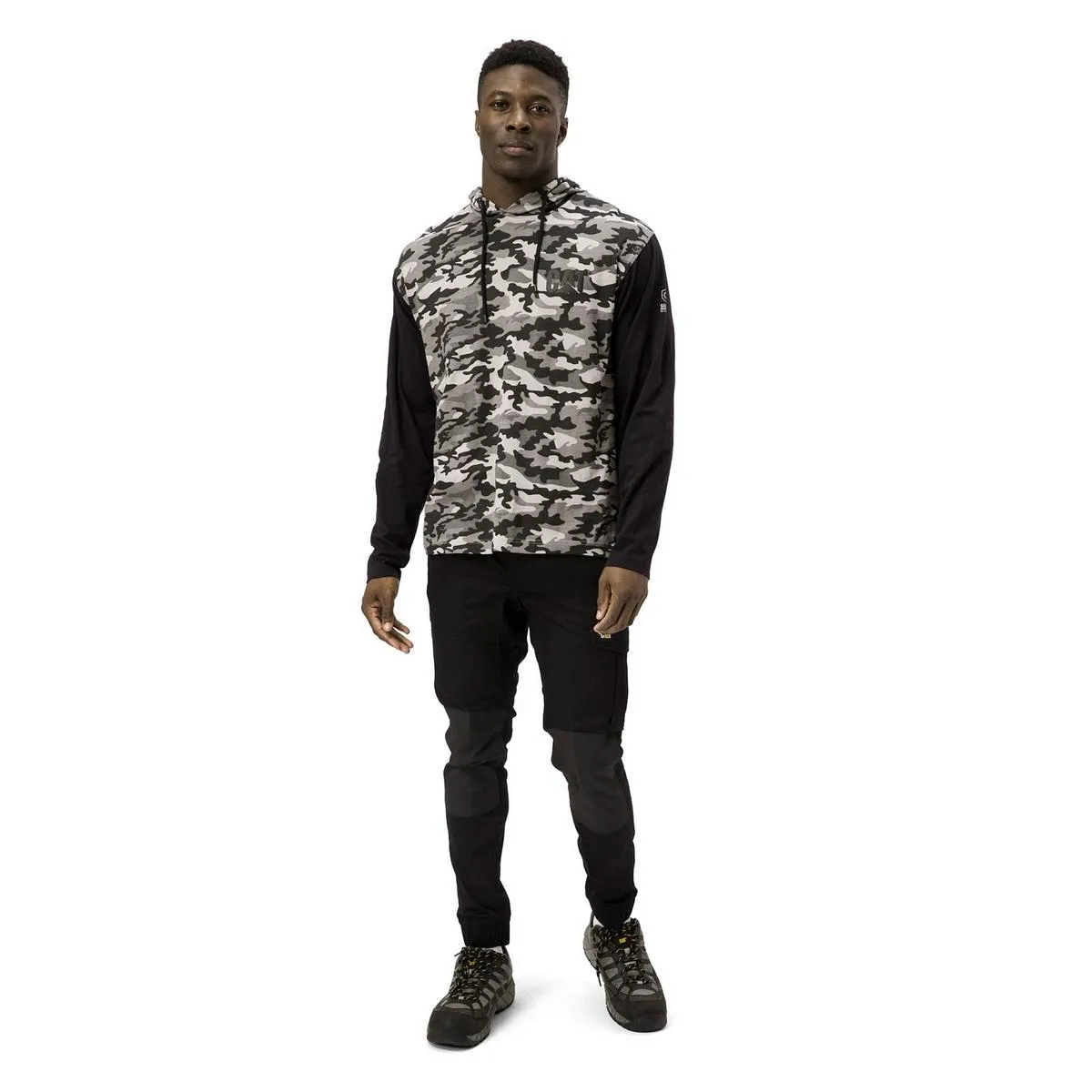 Caterpillar Hooded Long Sleeve Tee Stone Camo