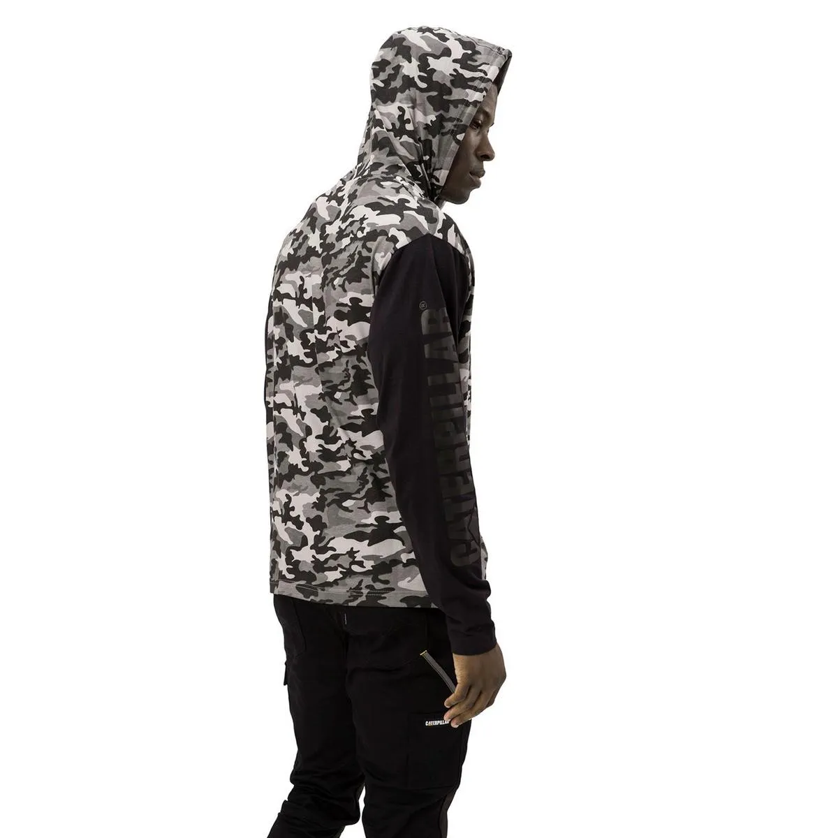 Caterpillar Hooded Long Sleeve Tee Stone Camo