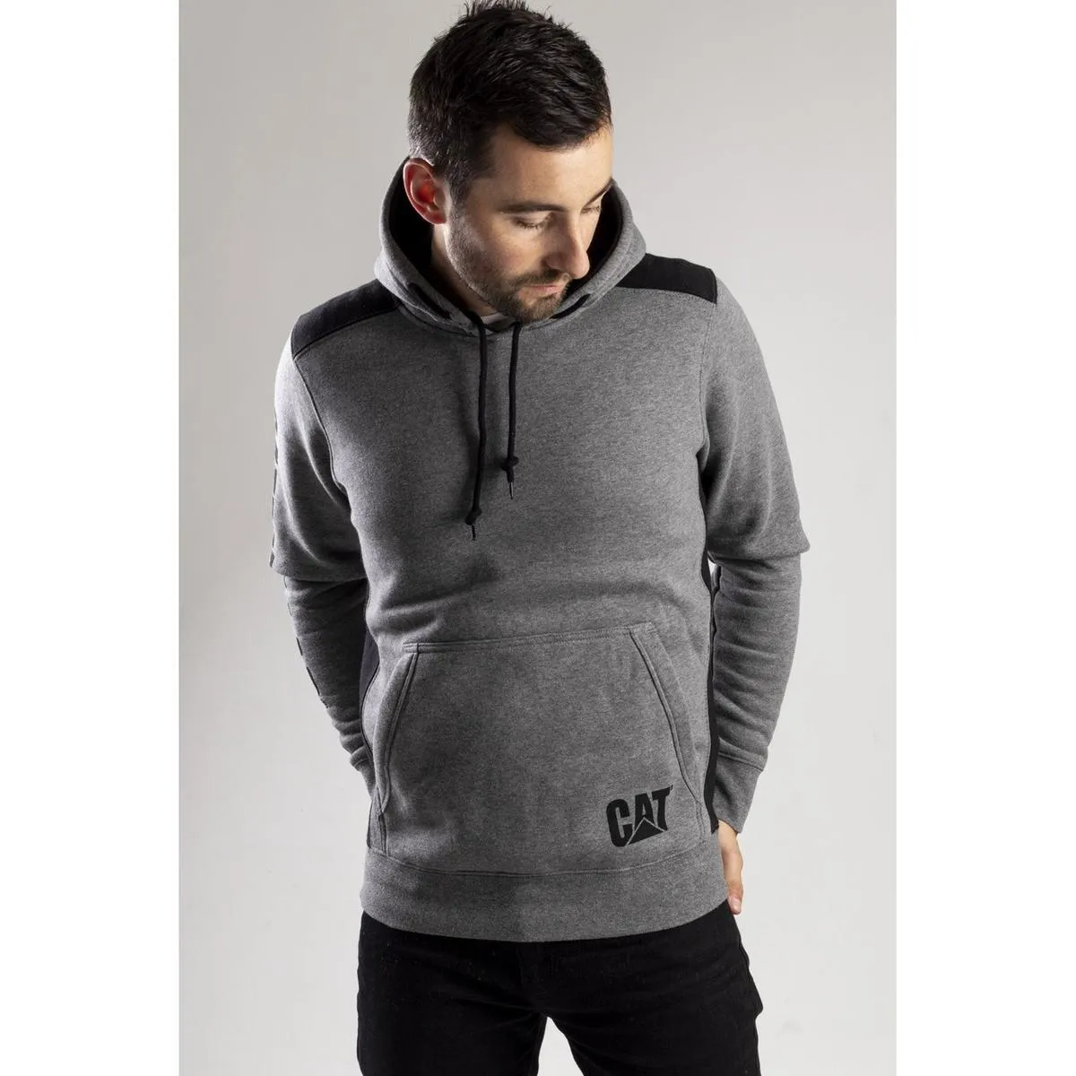 Caterpillar Logo Panel Hooded Sweatshirt Dark Heather Grey