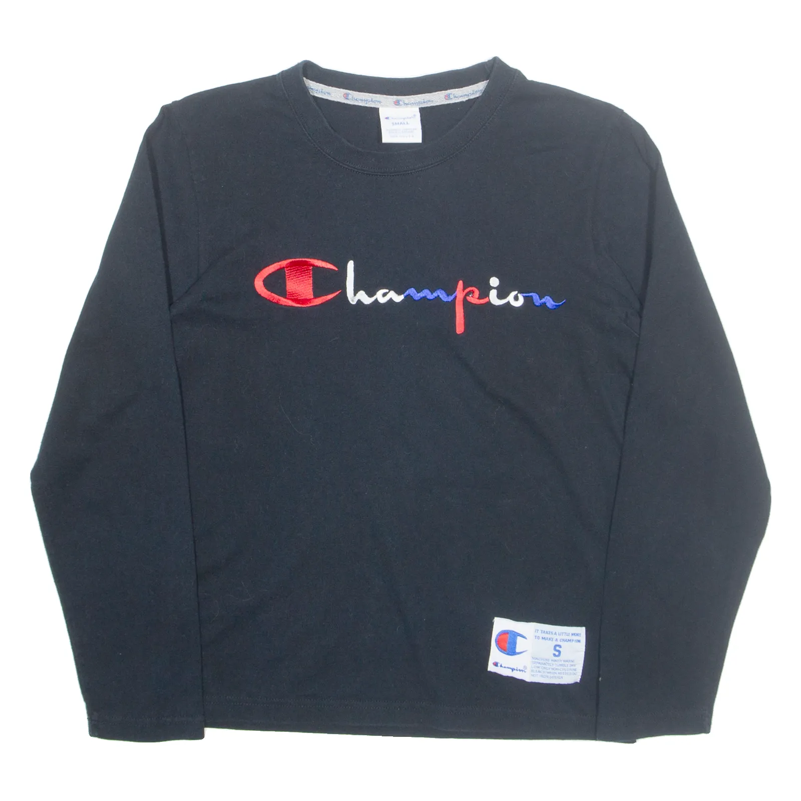 CHAMPION Womens T-Shirt Black Long Sleeve S