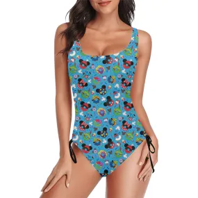 Character Donuts Drawstring Side Women's One-Piece Swimsuit