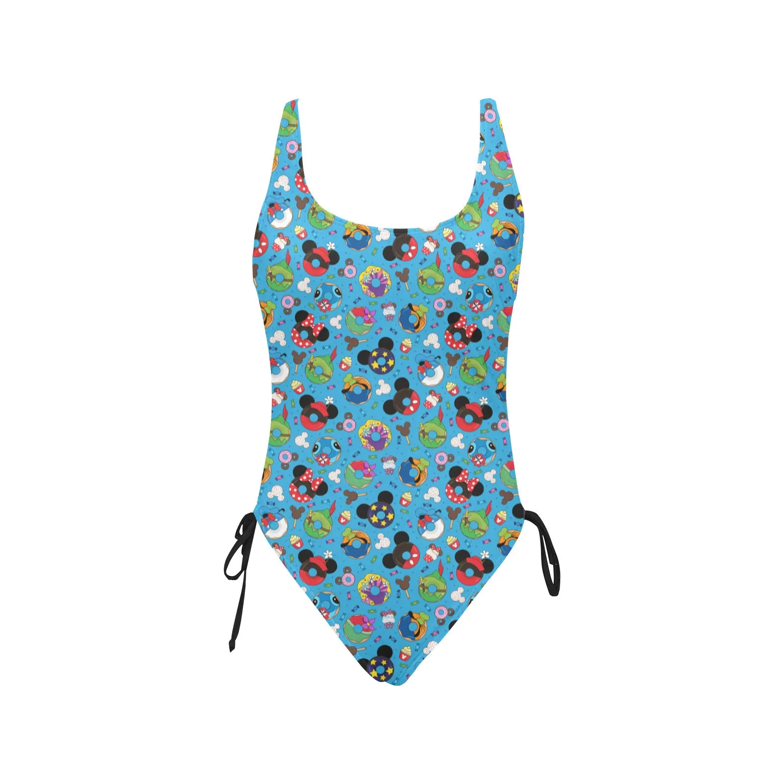 Character Donuts Drawstring Side Women's One-Piece Swimsuit