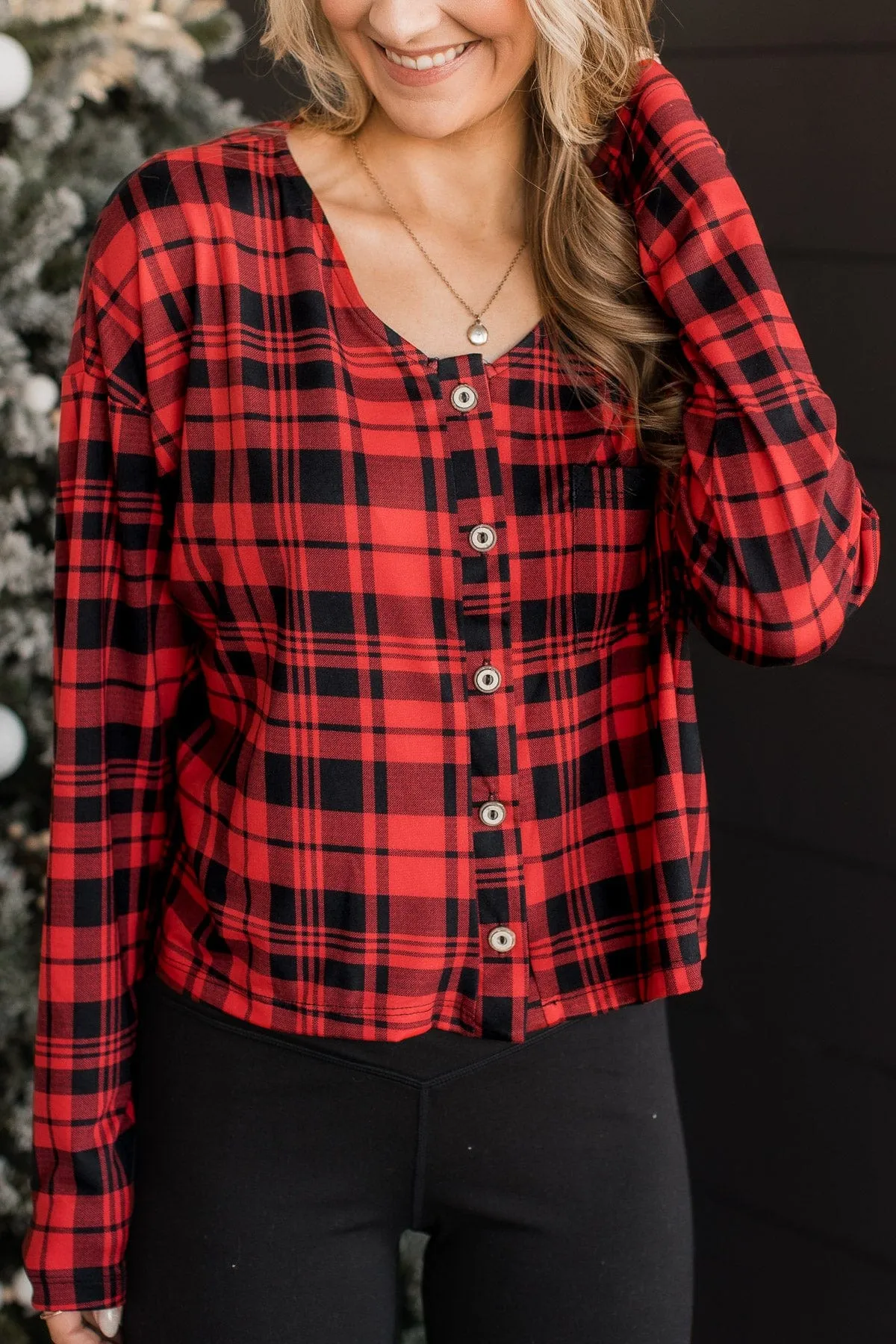 Chasing Snowflakes Plaid Lounge Top- Red & Black