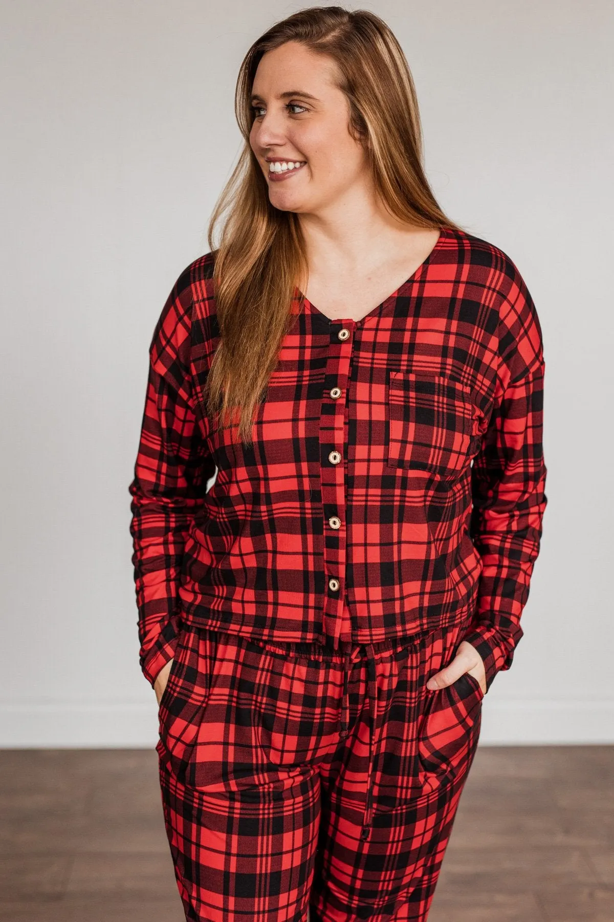 Chasing Snowflakes Plaid Lounge Top- Red & Black