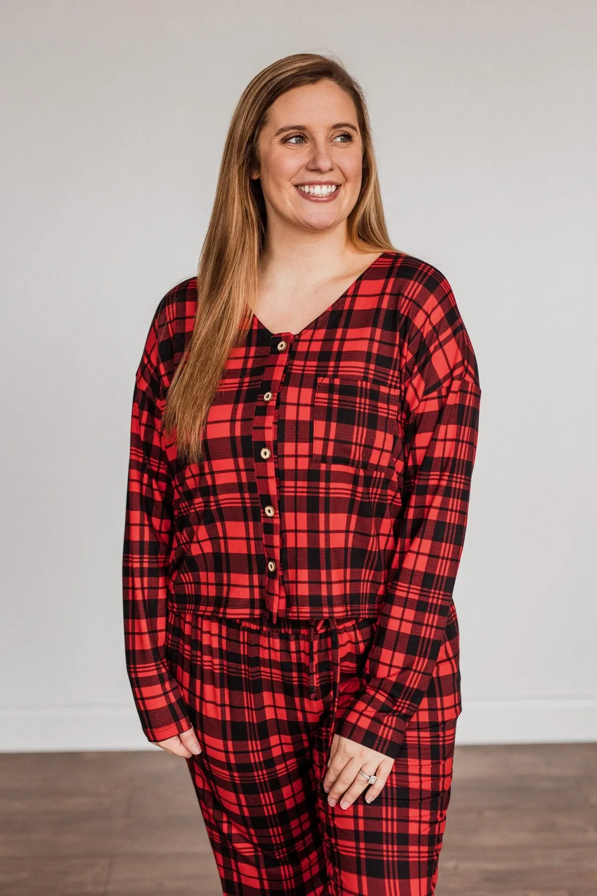 Chasing Snowflakes Plaid Lounge Top- Red & Black