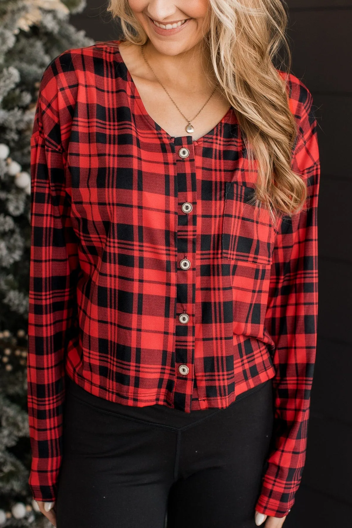 Chasing Snowflakes Plaid Lounge Top- Red & Black