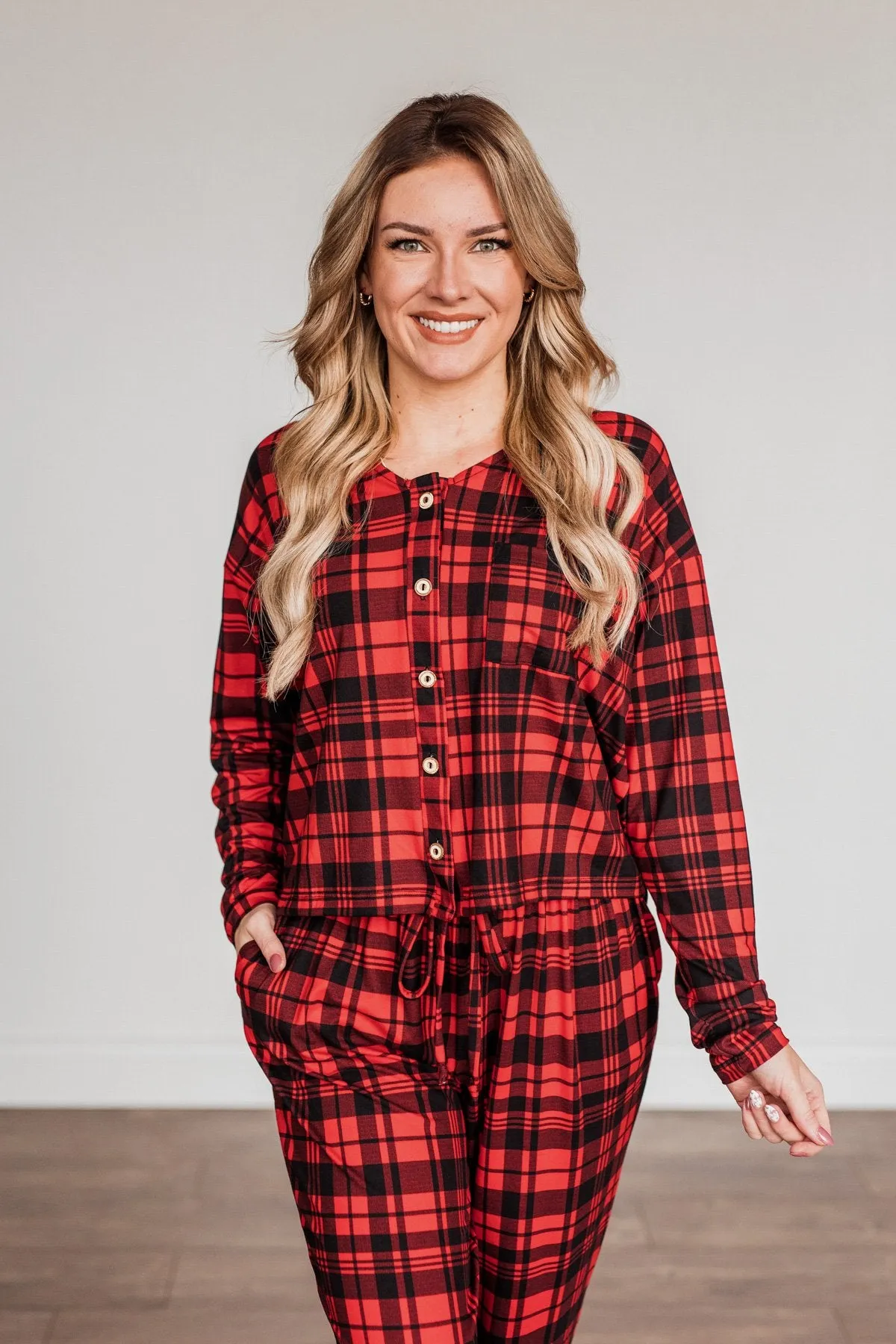 Chasing Snowflakes Plaid Lounge Top- Red & Black