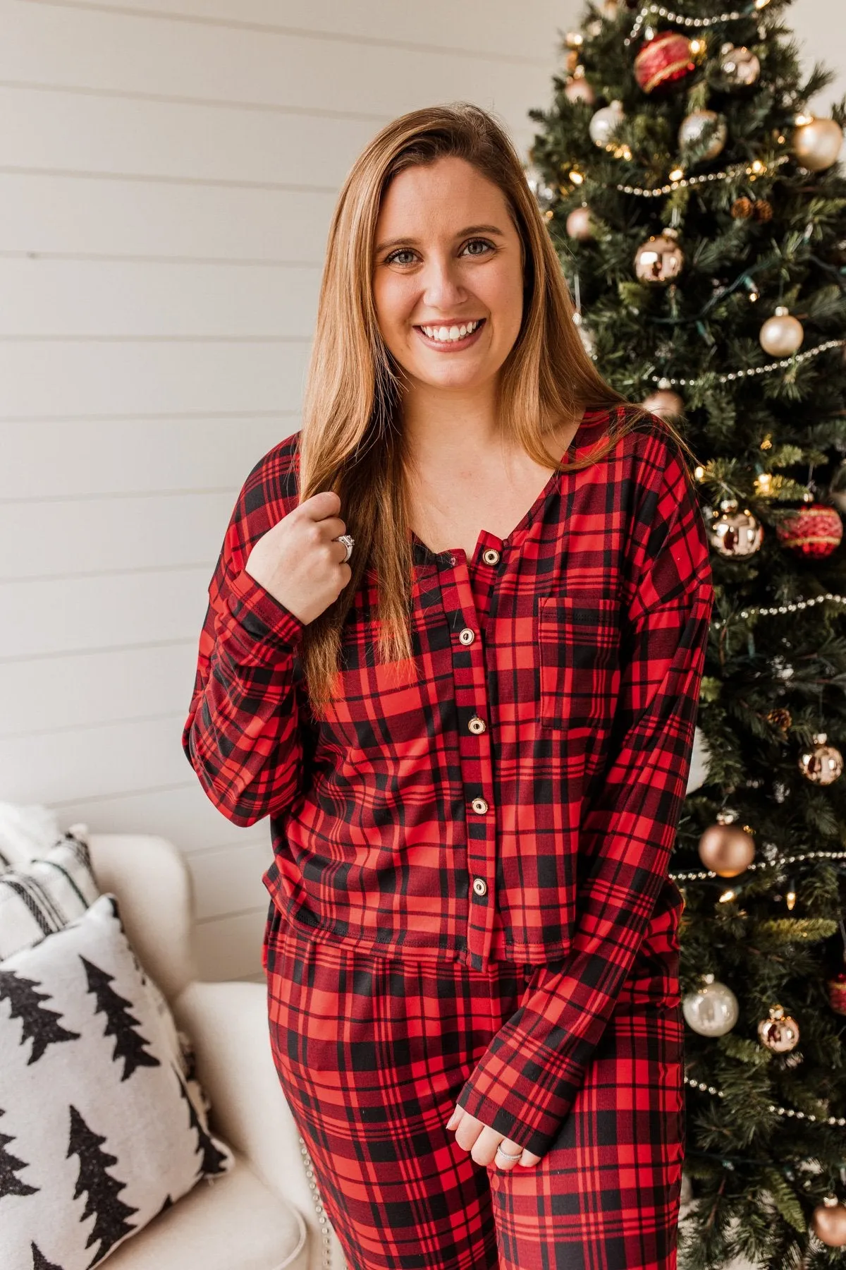 Chasing Snowflakes Plaid Lounge Top- Red & Black