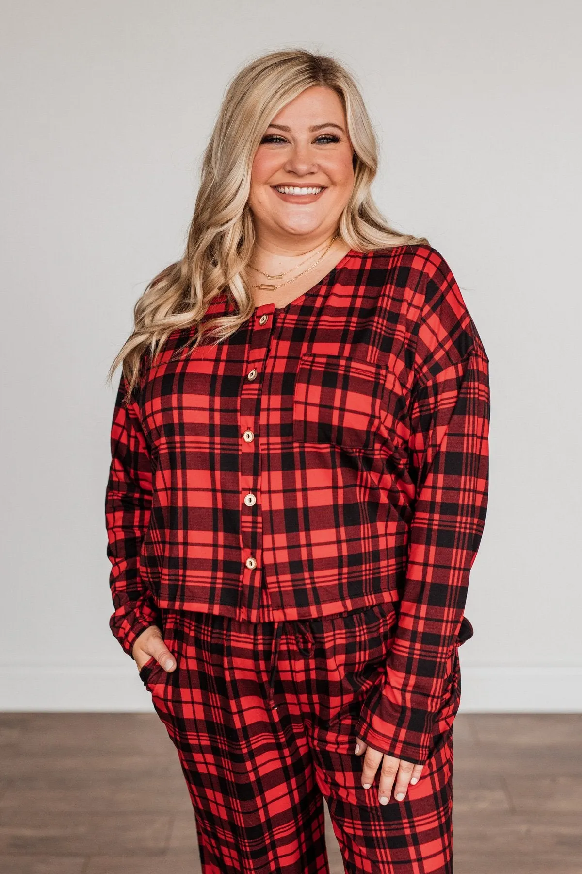 Chasing Snowflakes Plaid Lounge Top- Red & Black