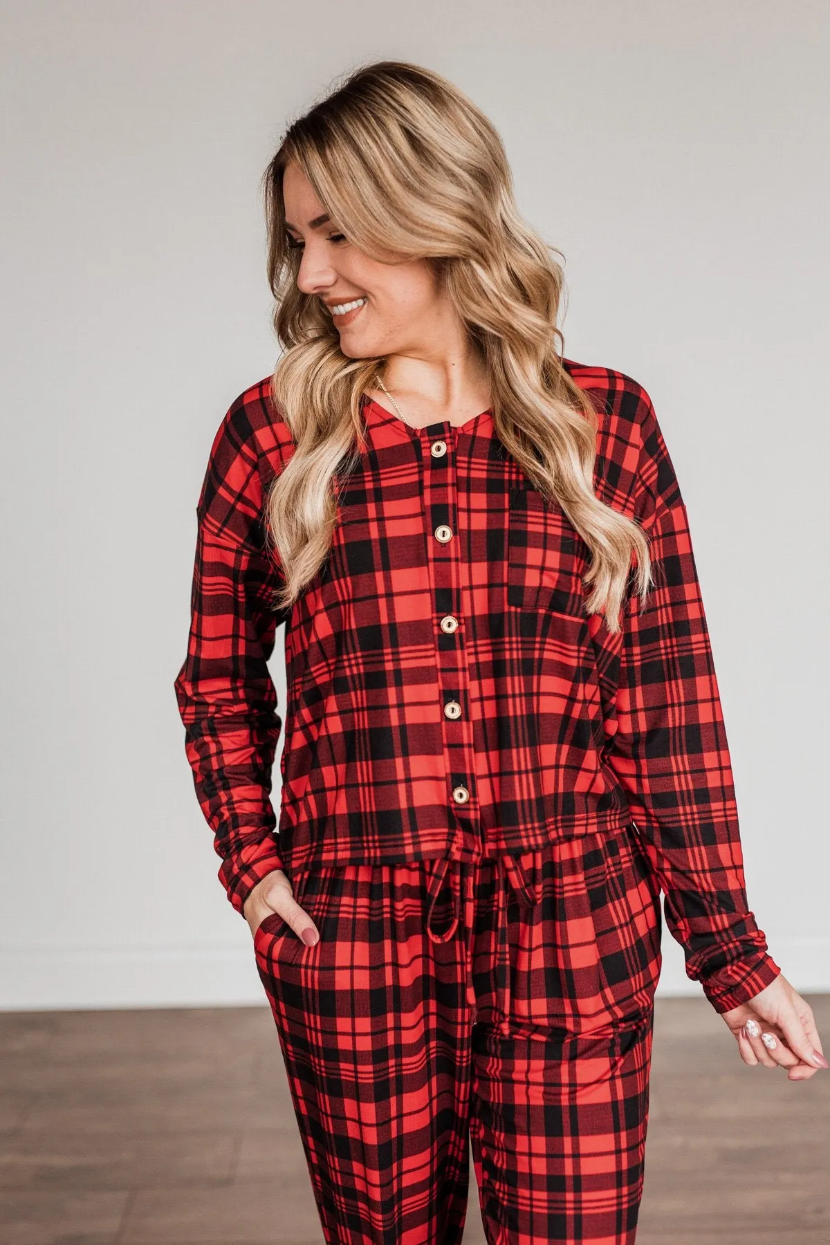 Chasing Snowflakes Plaid Lounge Top- Red & Black