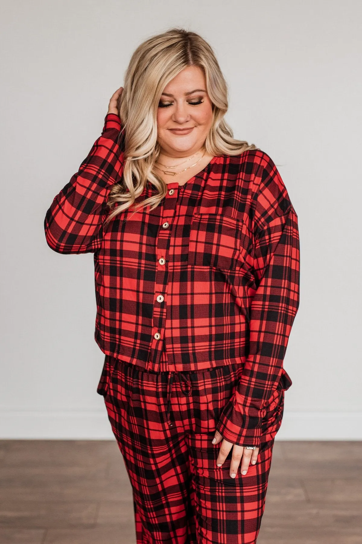 Chasing Snowflakes Plaid Lounge Top- Red & Black