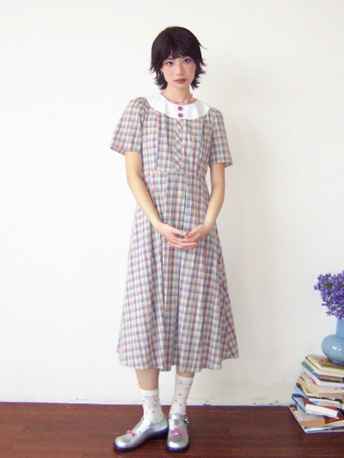 Checked Girly Retro Colorful Flare Long One-Piece