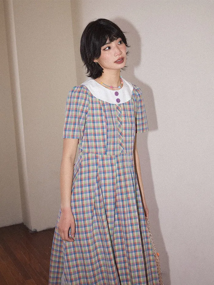 Checked Girly Retro Colorful Flare Long One-Piece