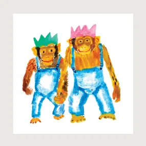 Chimpanzees in Dungarees Print