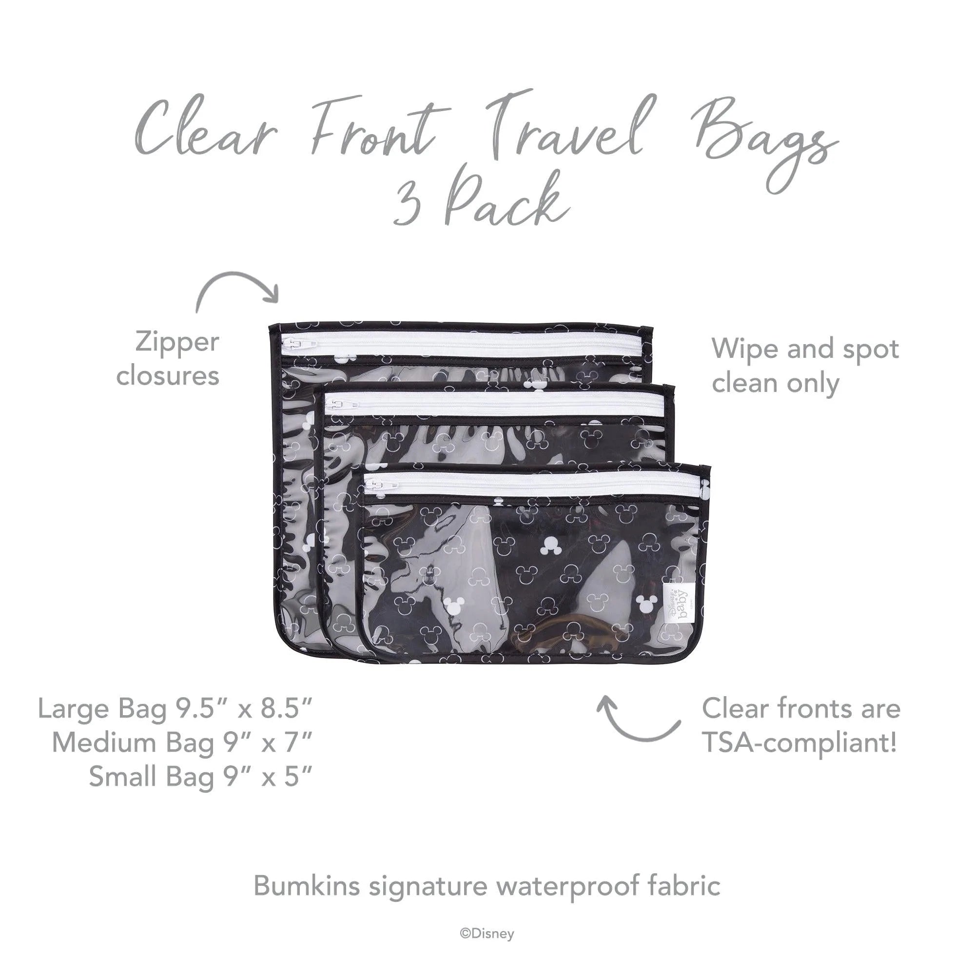 Clear Travel Bag 3-Pack: Mickey Mouse Icon Black + White