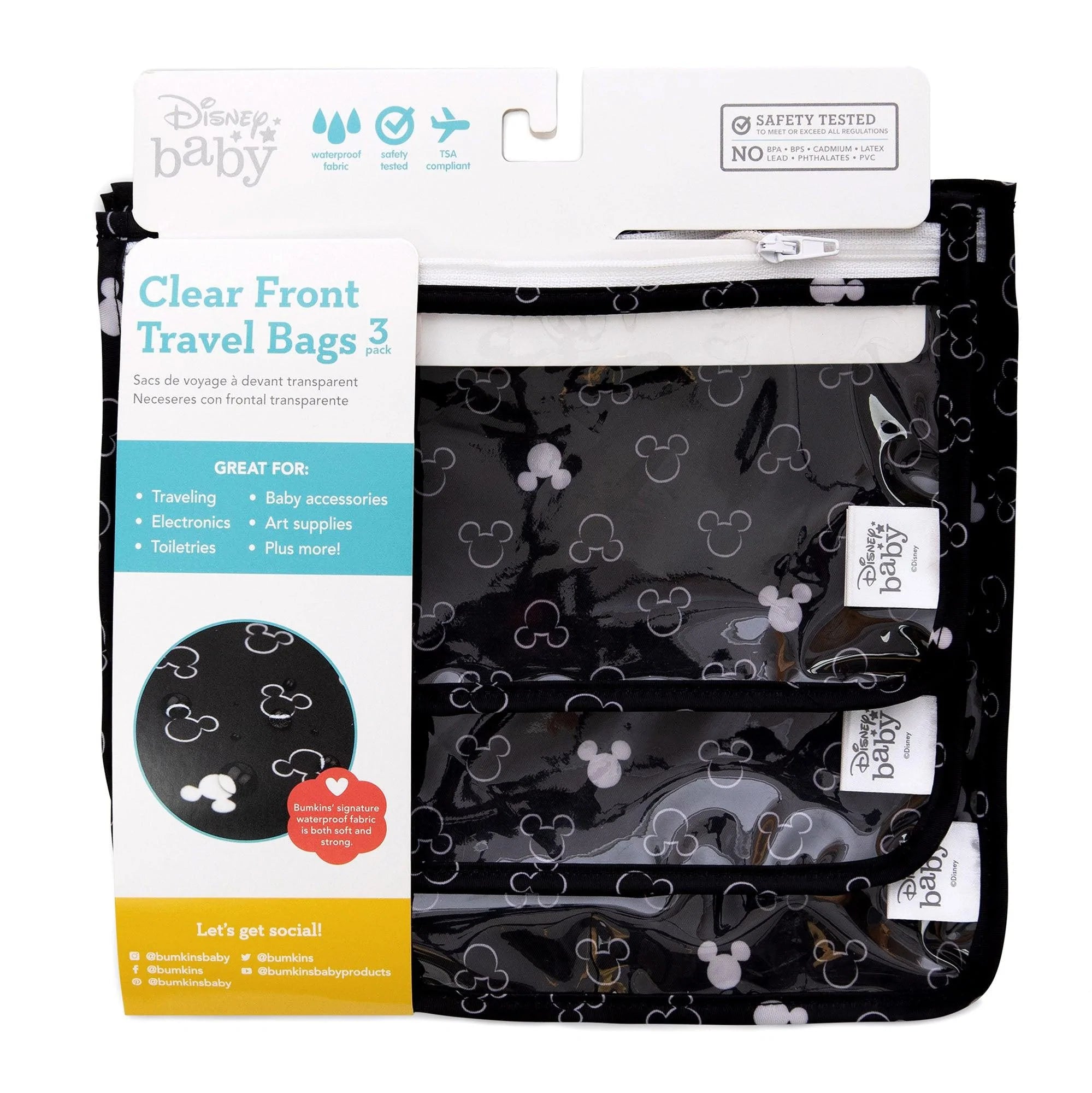 Clear Travel Bag 3-Pack: Mickey Mouse Icon Black + White