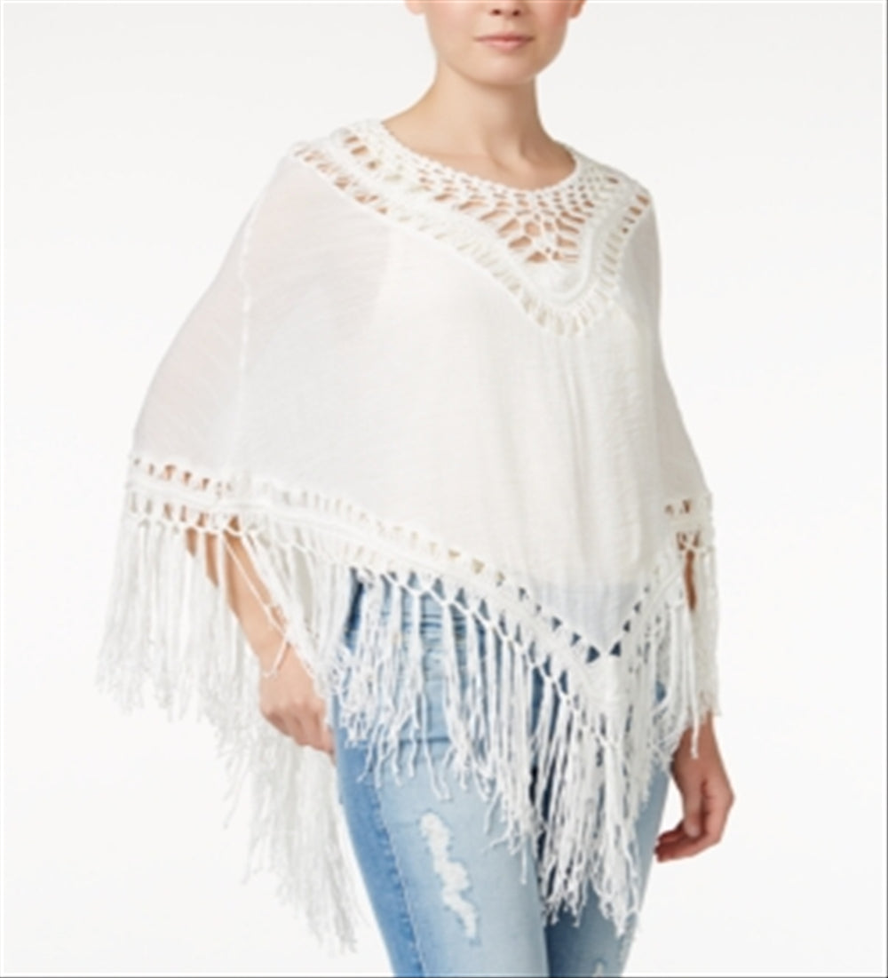 Collection B Women's Crochet Insert Poncho White Size Regular