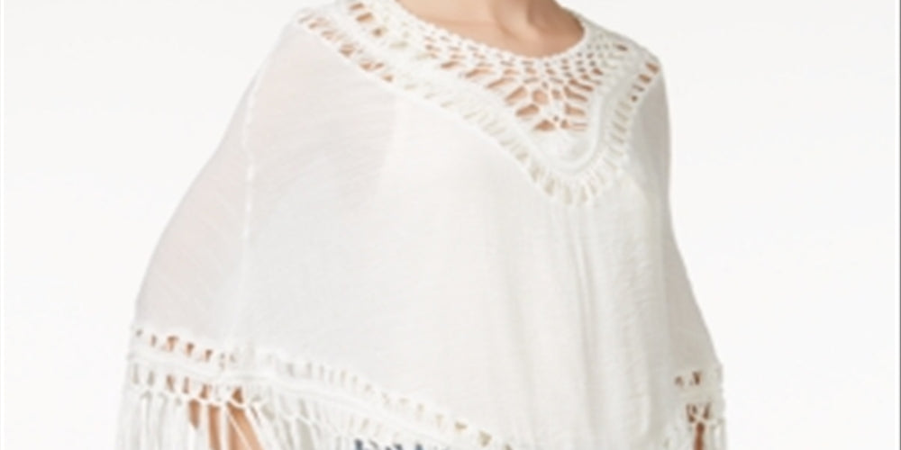 Collection B Women's Crochet Insert Poncho White Size Regular