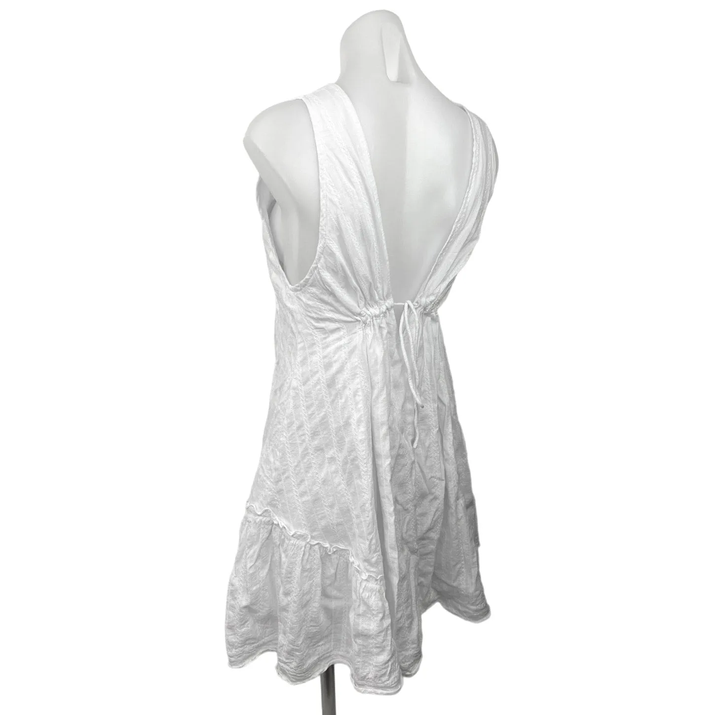 Commense Women's White V Neck Backless Drawstring A Line Flare Mini Dress Size S