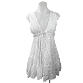 Commense Women's White V Neck Backless Drawstring A Line Flare Mini Dress Size S