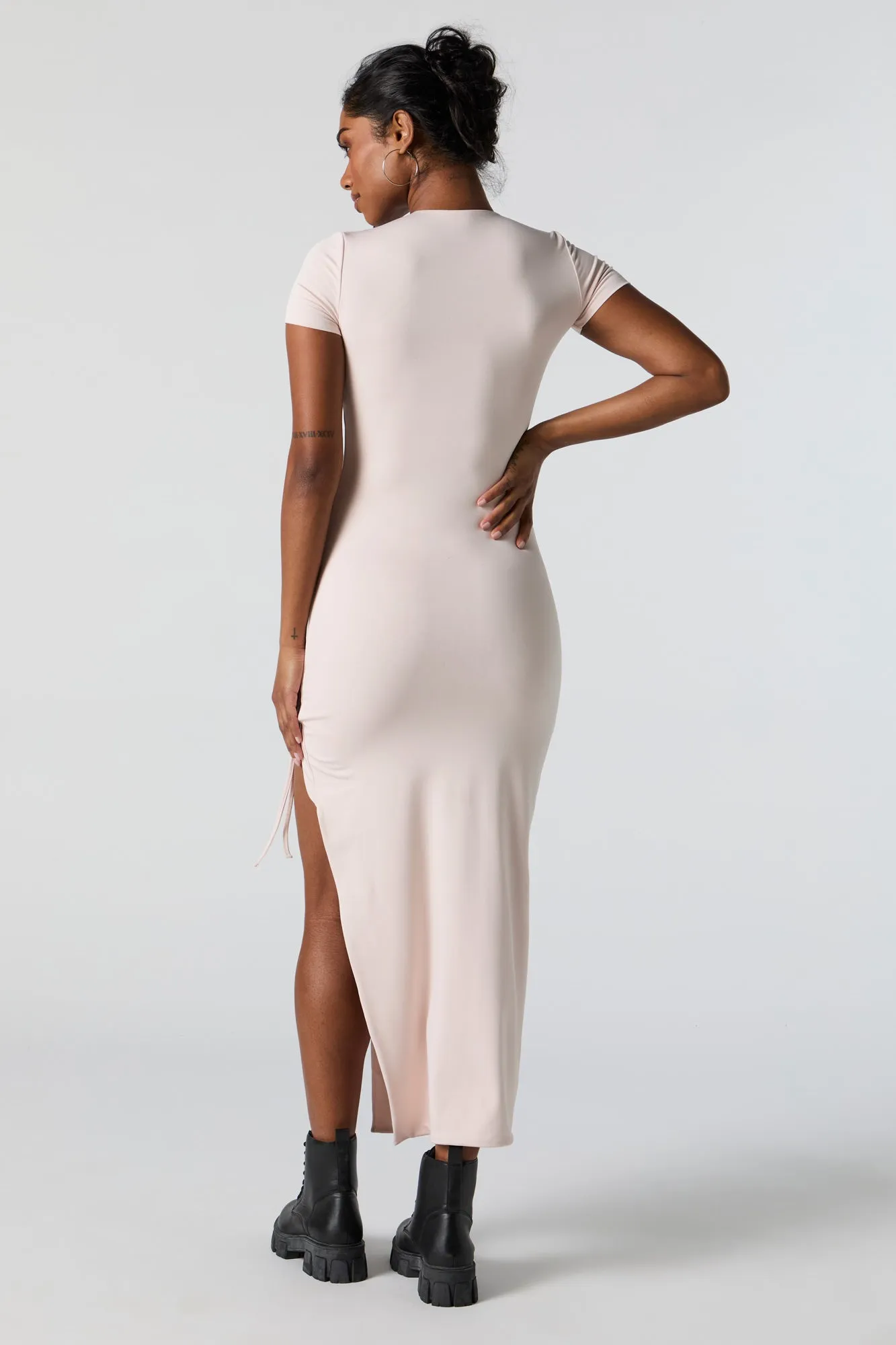 Contour Short Sleeve Drawstring Side Midi Dress