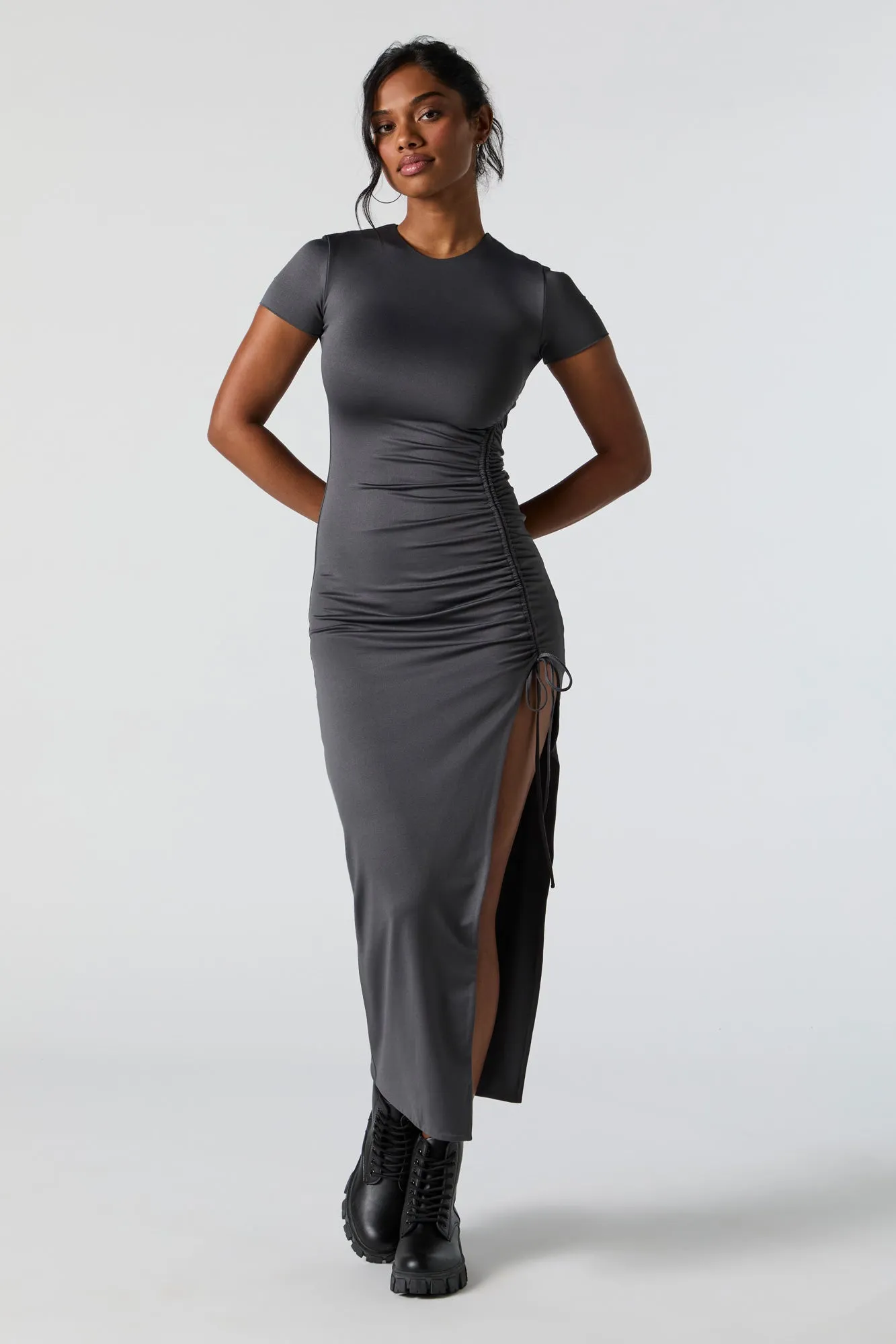 Contour Short Sleeve Drawstring Side Midi Dress