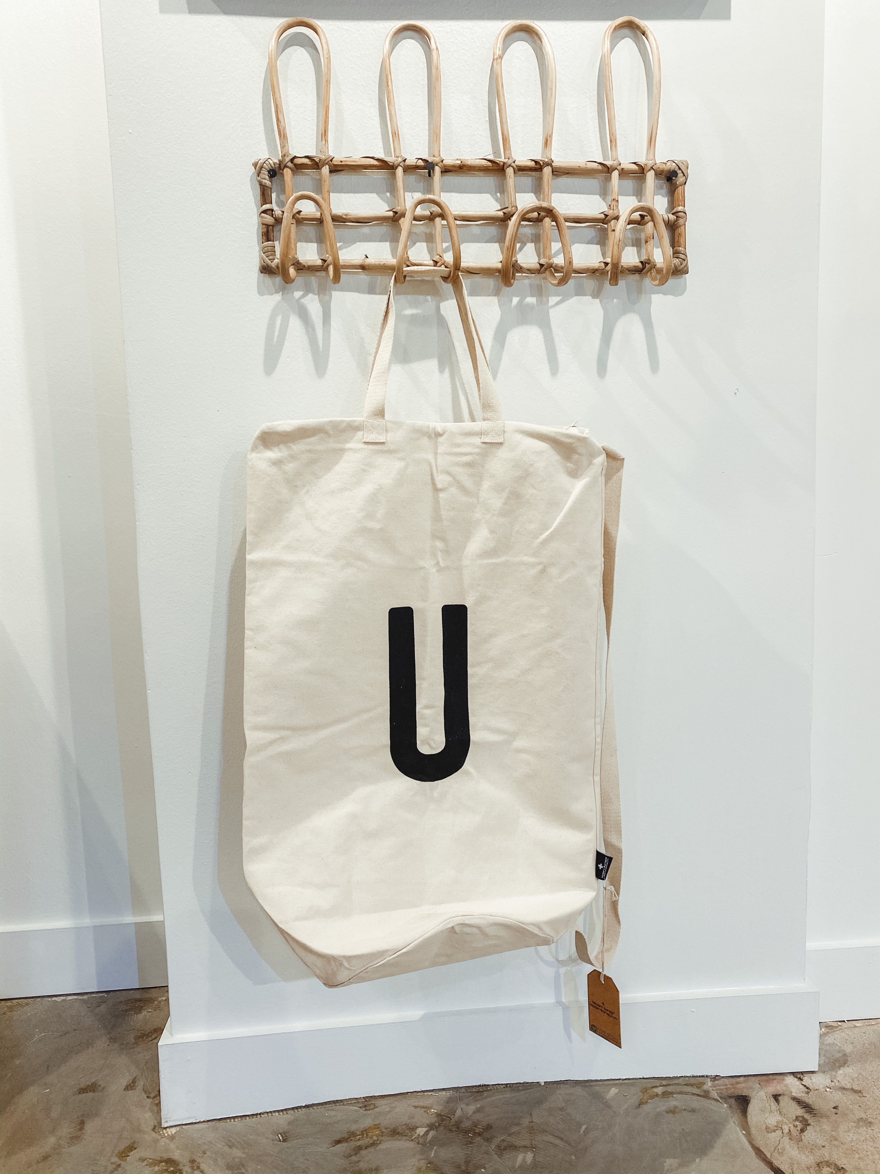 Cotton Canvas Laundry Bag With Shoulder Strap - Alphabet