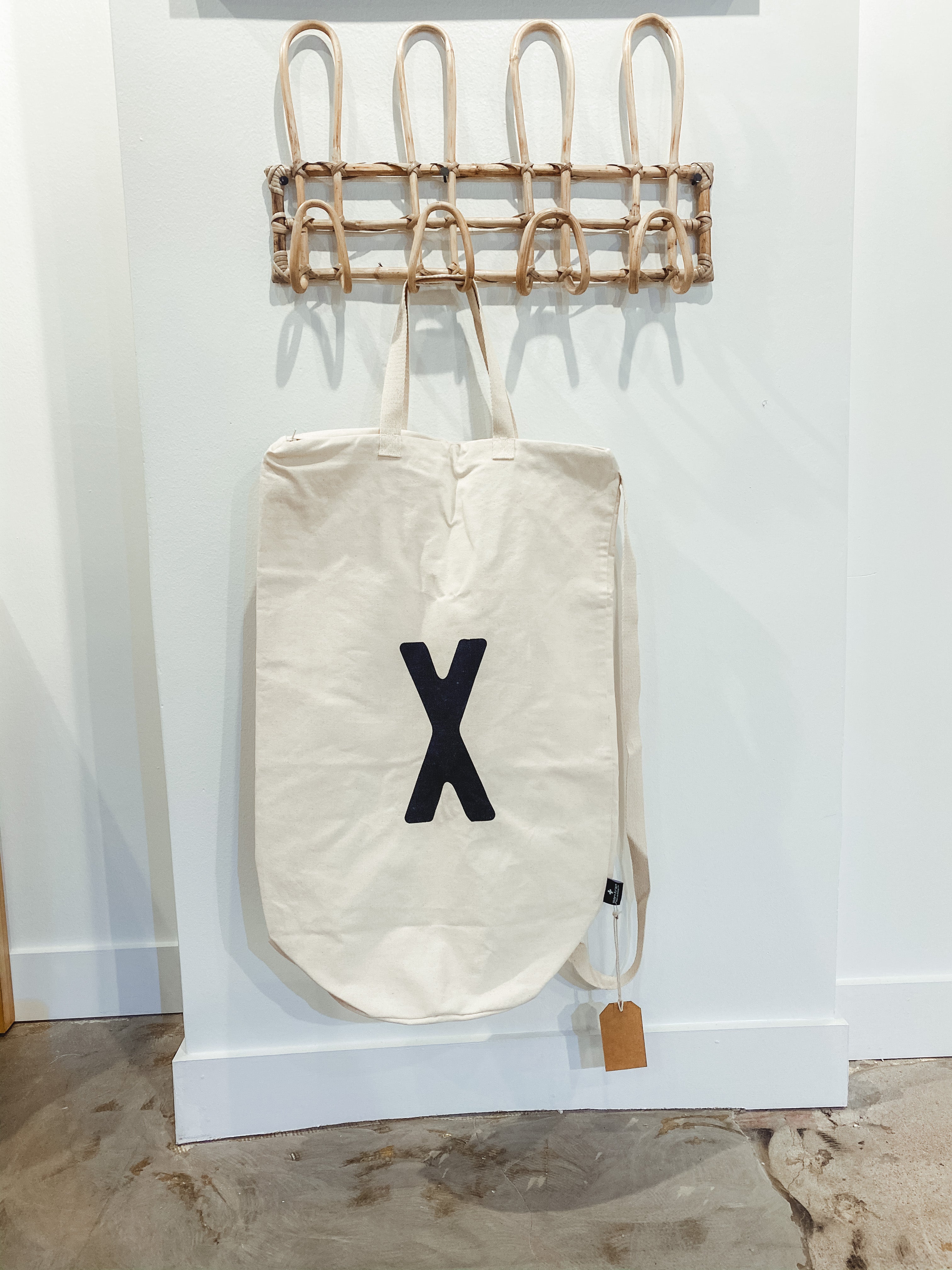 Cotton Canvas Laundry Bag With Shoulder Strap - Alphabet