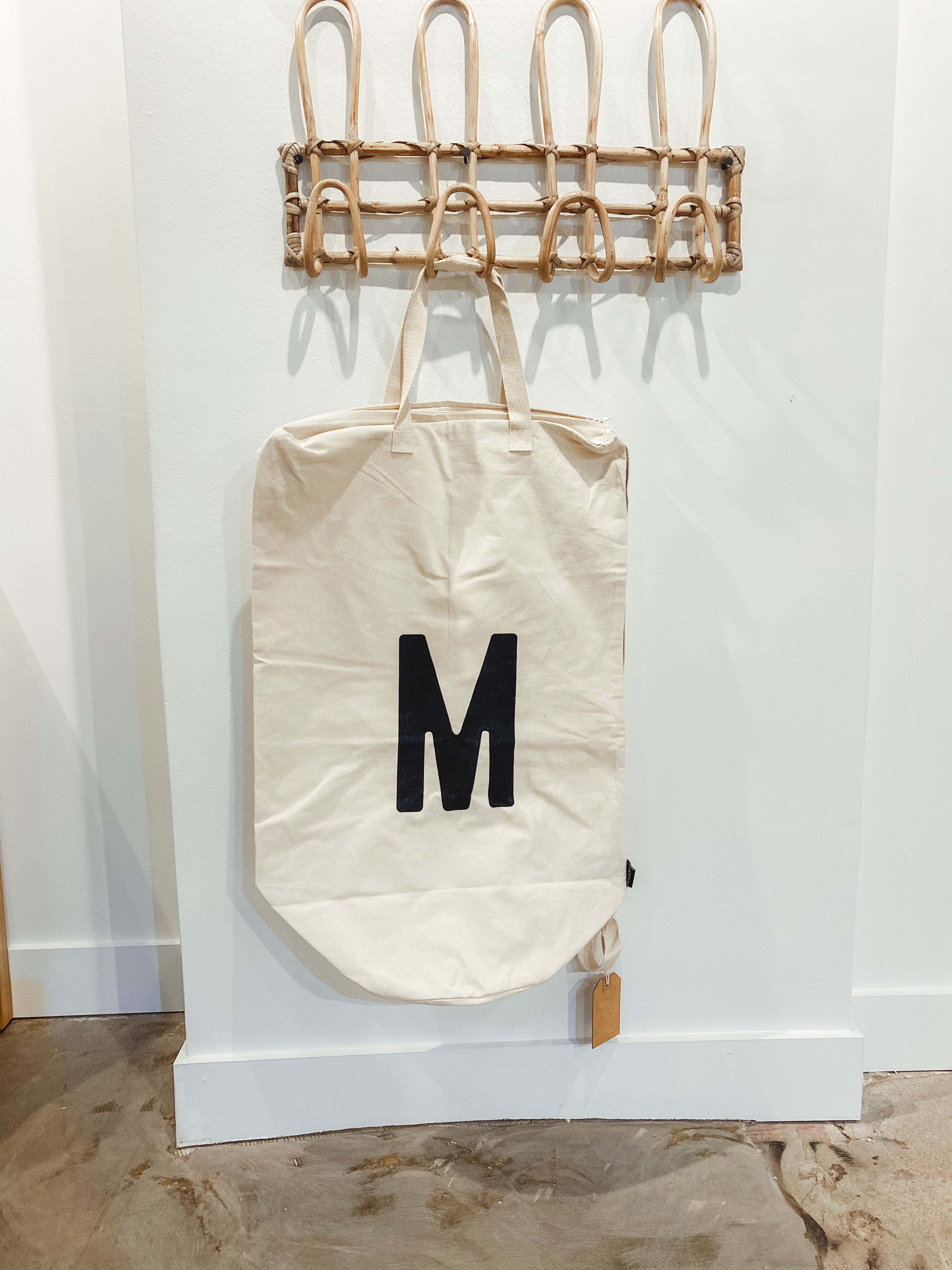 Cotton Canvas Laundry Bag With Shoulder Strap - Alphabet