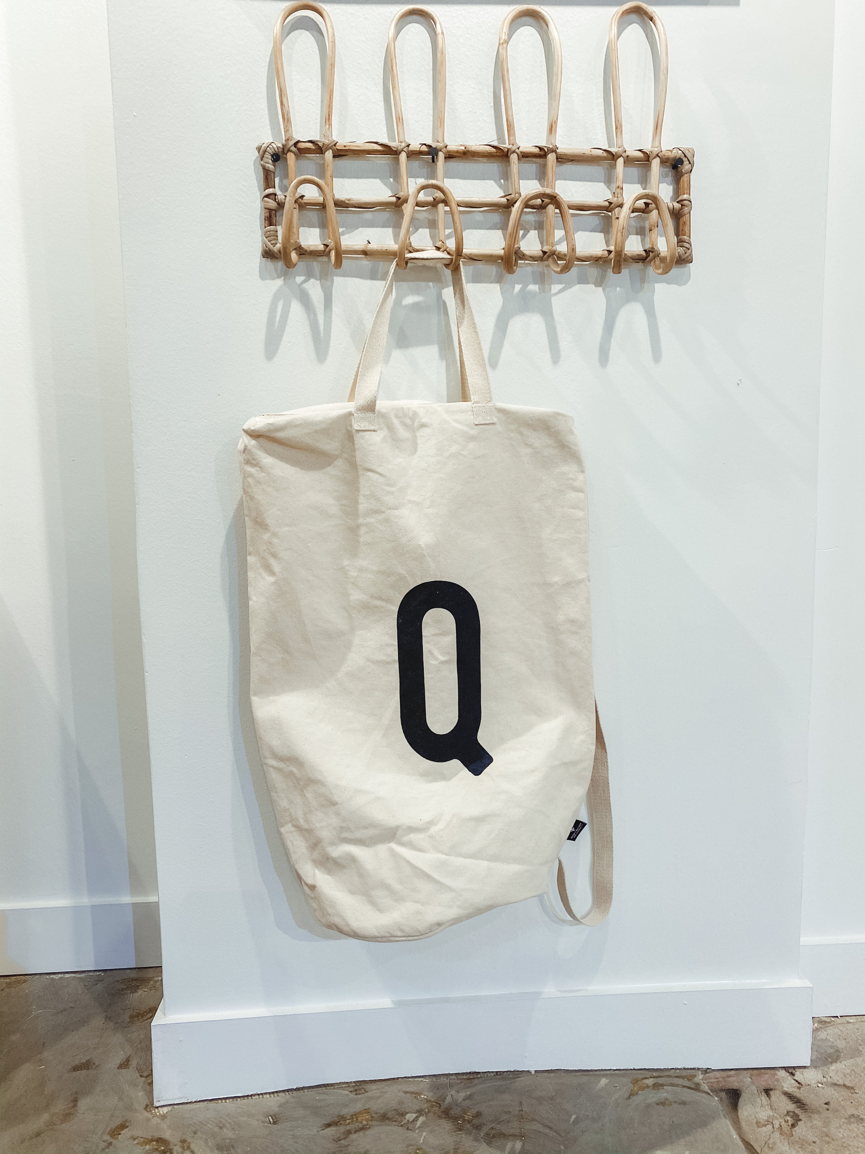 Cotton Canvas Laundry Bag With Shoulder Strap - Alphabet