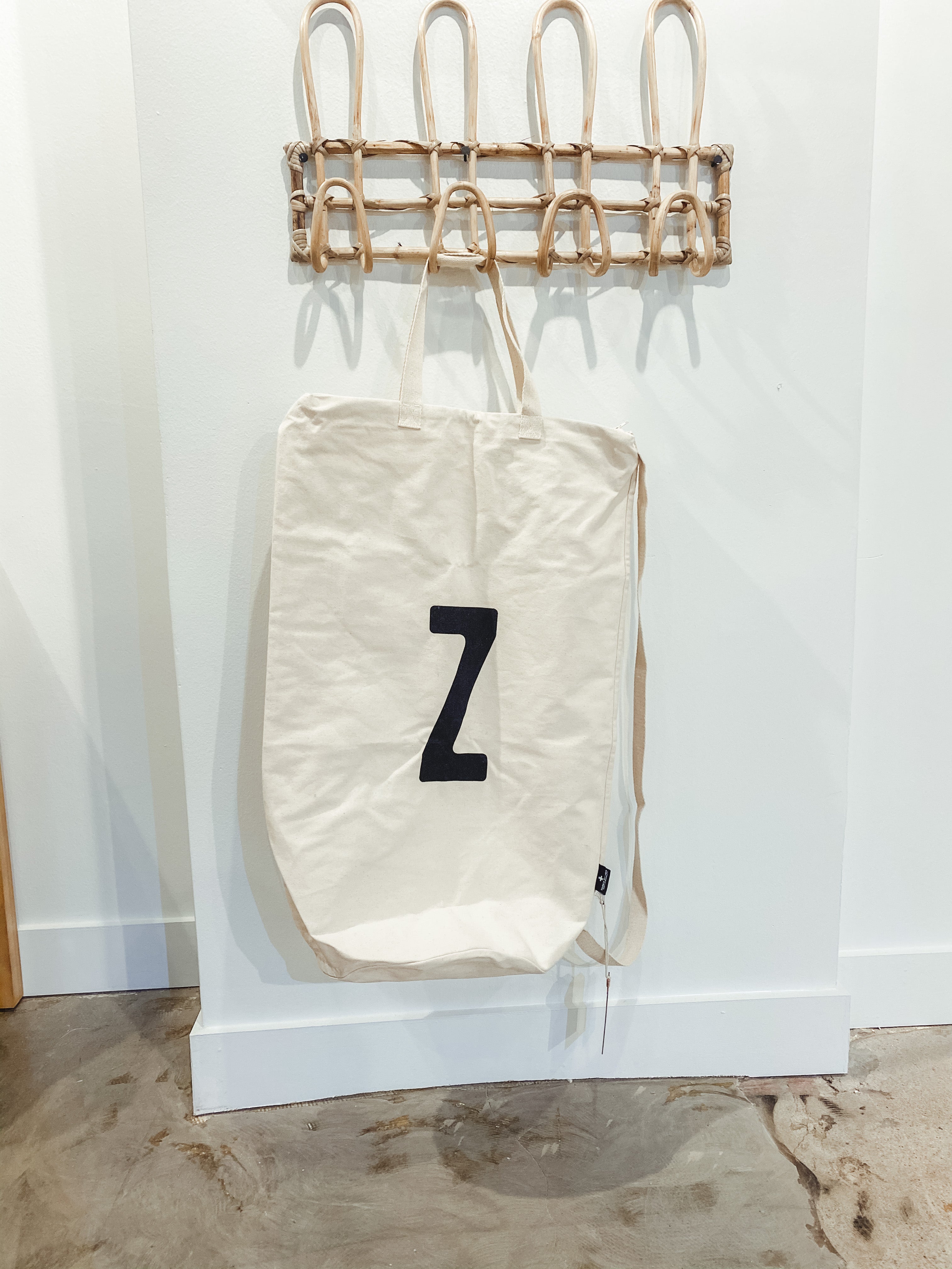 Cotton Canvas Laundry Bag With Shoulder Strap - Alphabet