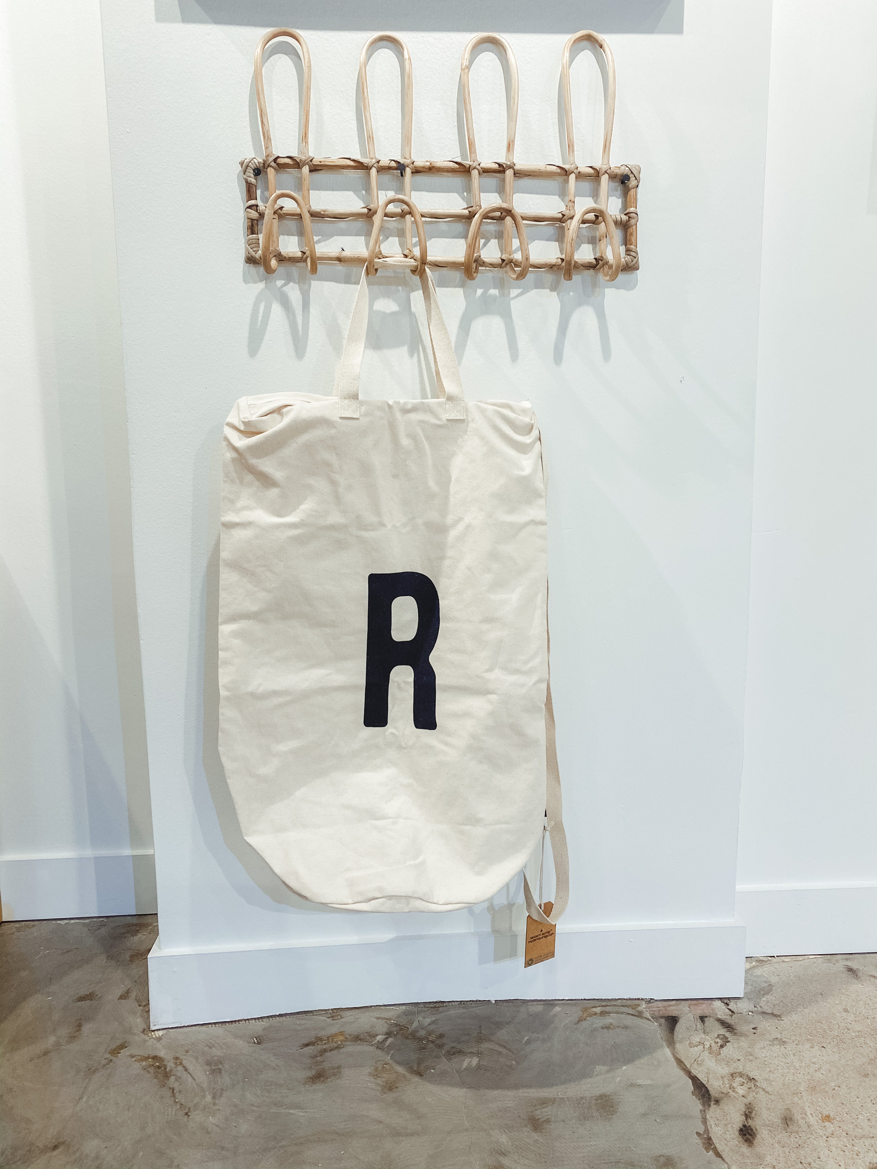 Cotton Canvas Laundry Bag With Shoulder Strap - Alphabet