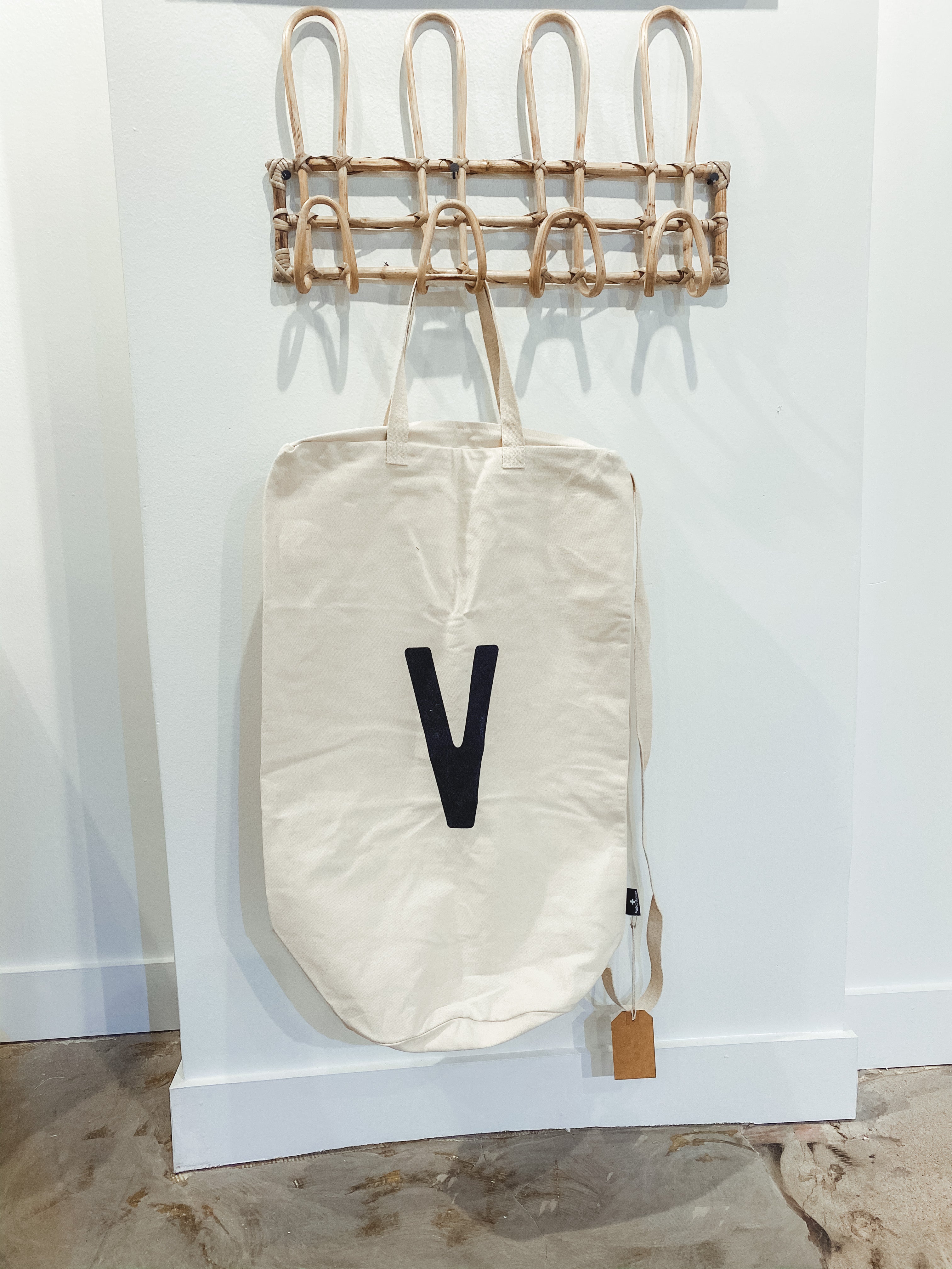 Cotton Canvas Laundry Bag With Shoulder Strap - Alphabet