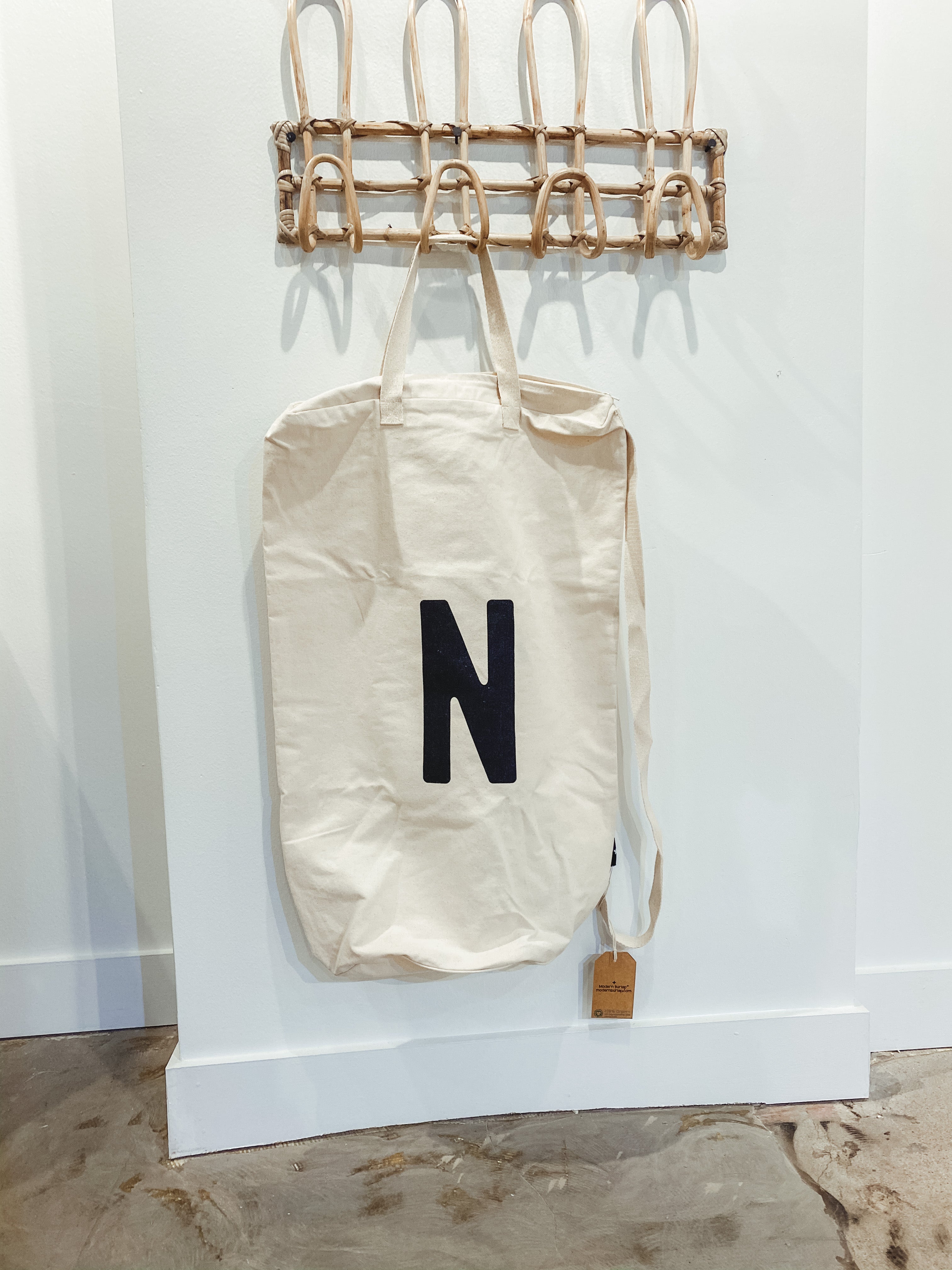 Cotton Canvas Laundry Bag With Shoulder Strap - Alphabet