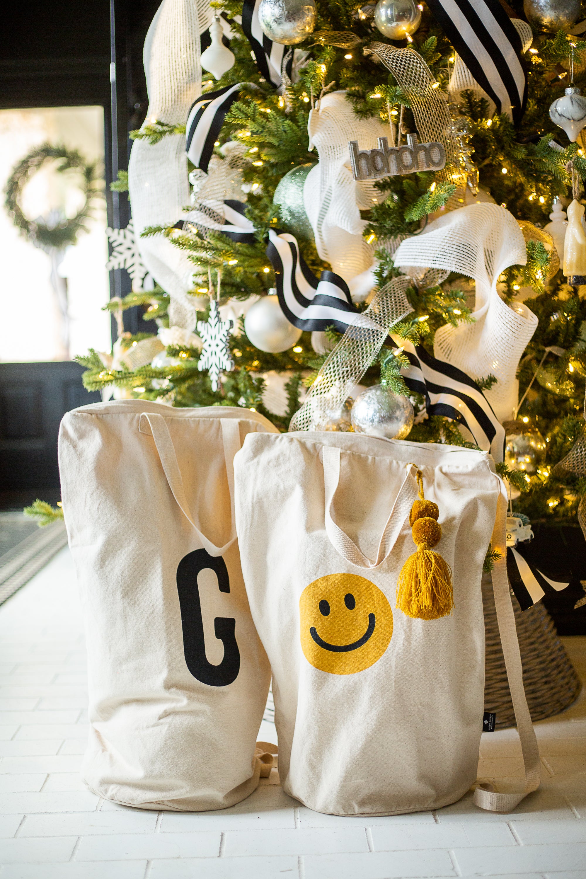 Cotton Canvas Laundry Bag With Shoulder Strap - Alphabet