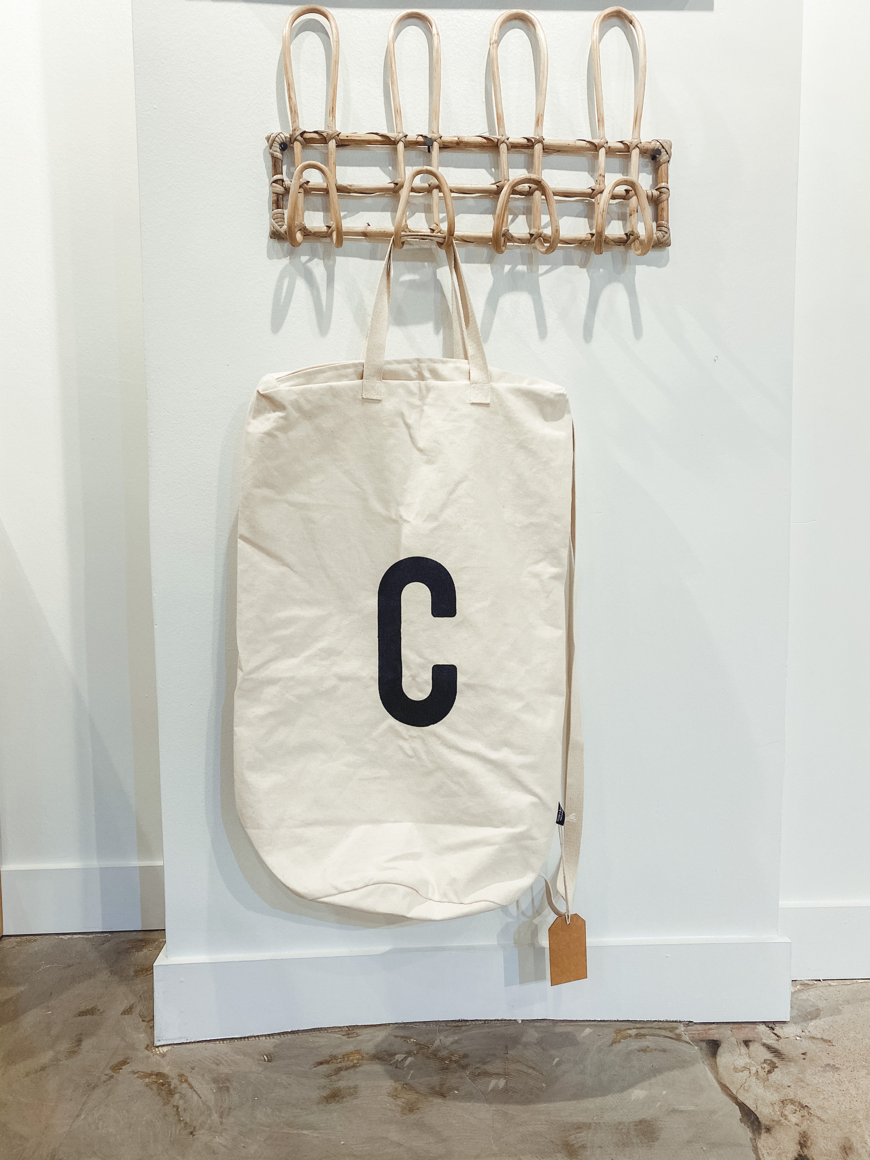 Cotton Canvas Laundry Bag With Shoulder Strap - Alphabet