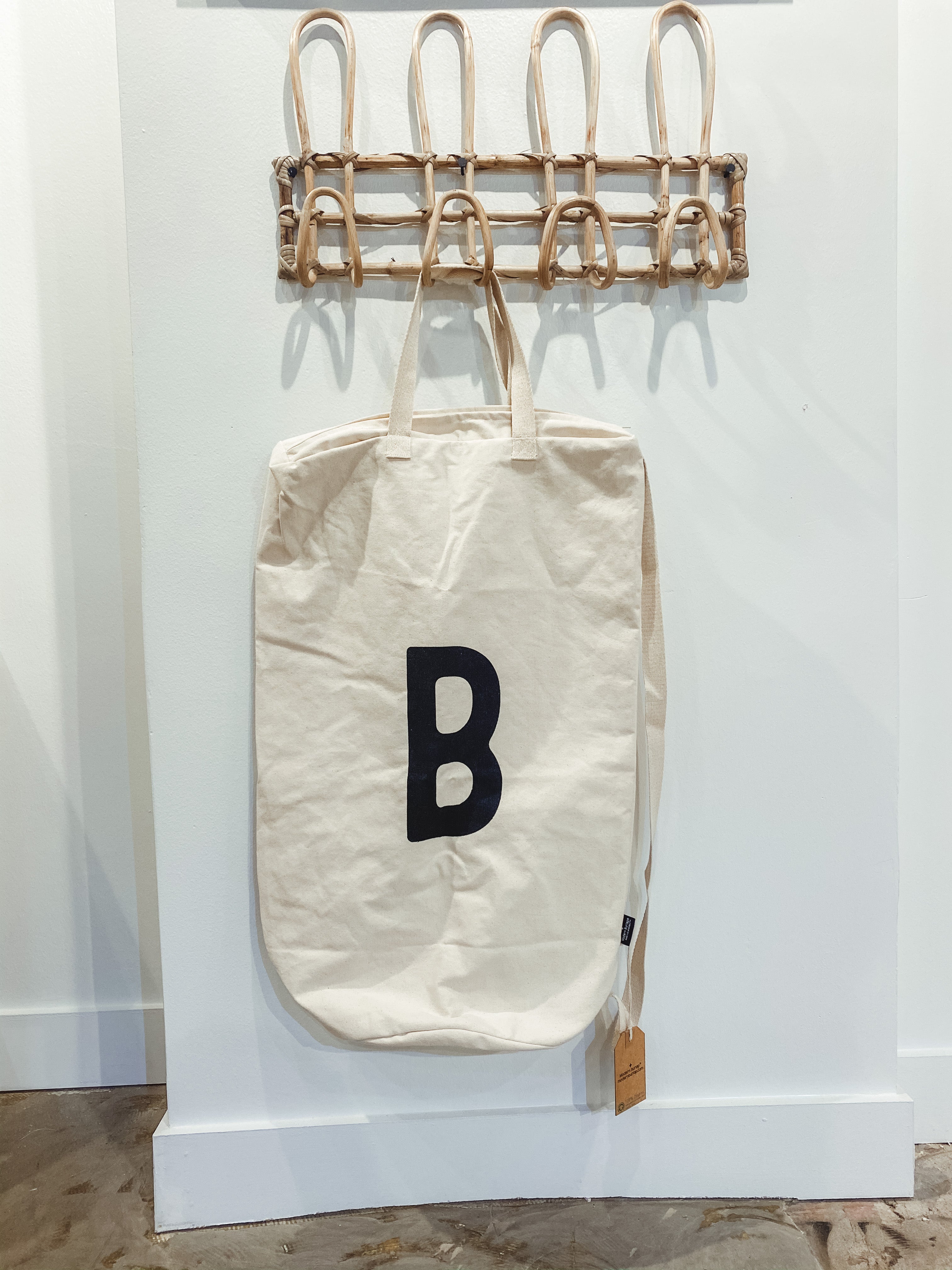 Cotton Canvas Laundry Bag With Shoulder Strap - Alphabet